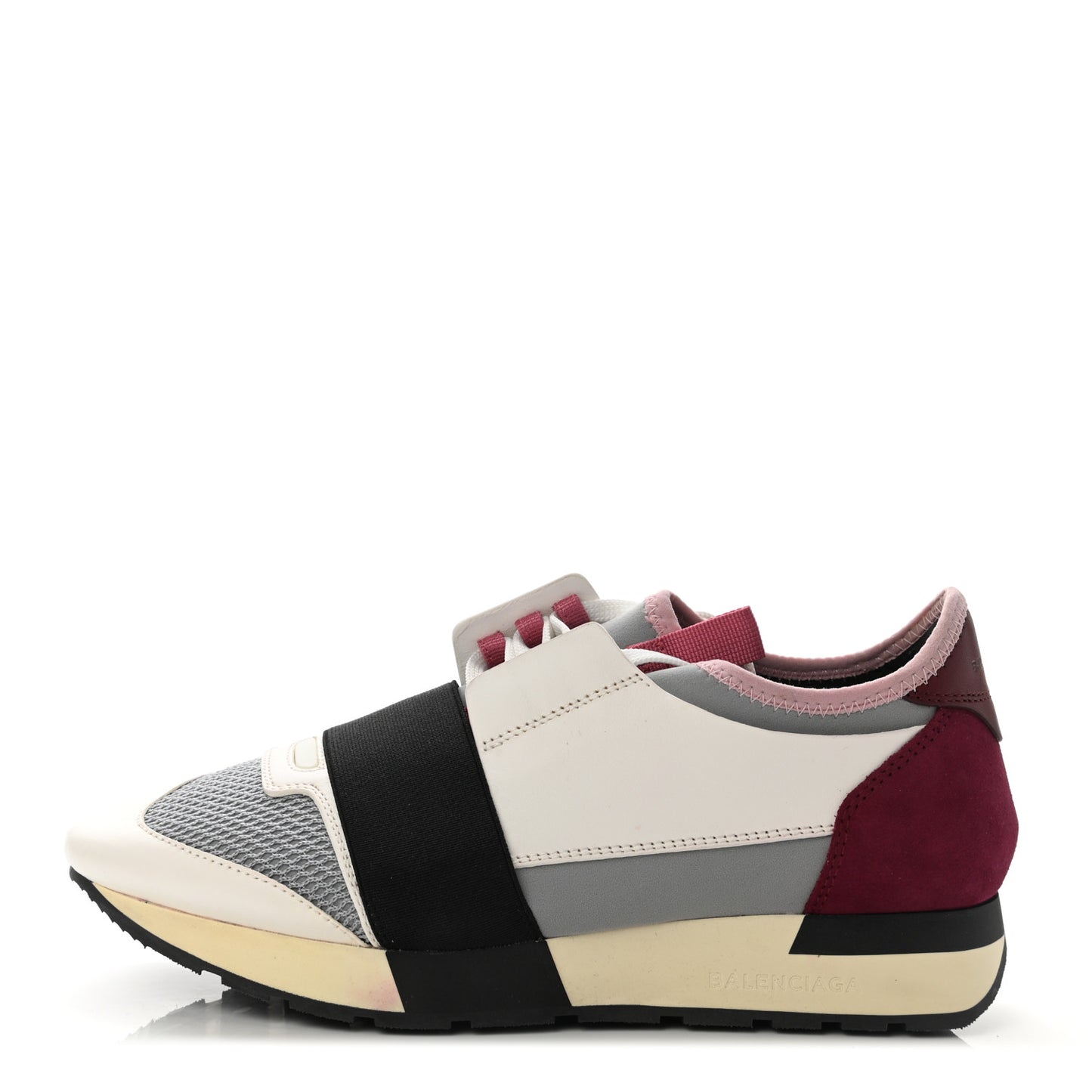 Calfskin Neoprene Mesh Suede Race Runner Sneakers 38 White Burgundy
