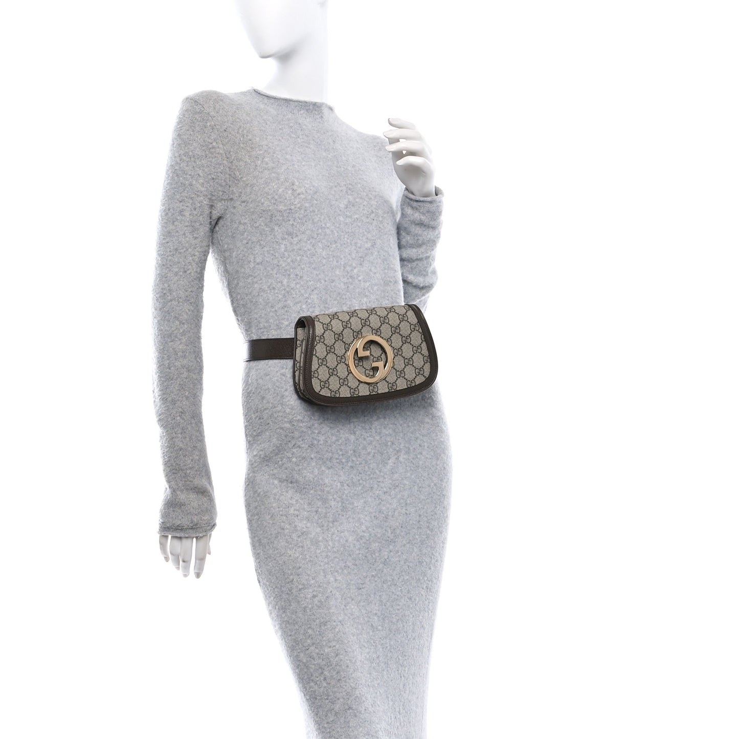 GG Supreme Monogram Textured Dollar Calfskin Blondie Belt Bag 80 32 Beige Ebony New Acero