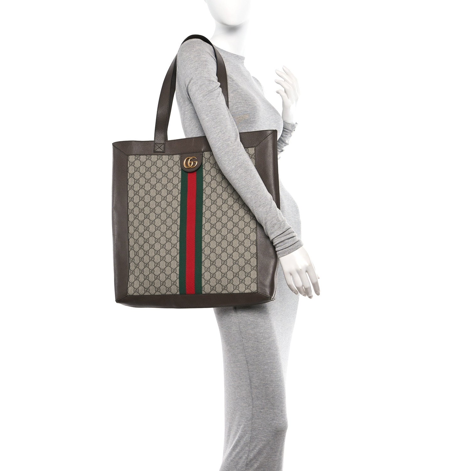 Gucci GG Supreme Monogram Web Large Ophidia Vertical Shopping Tote Brown 2 of 10
