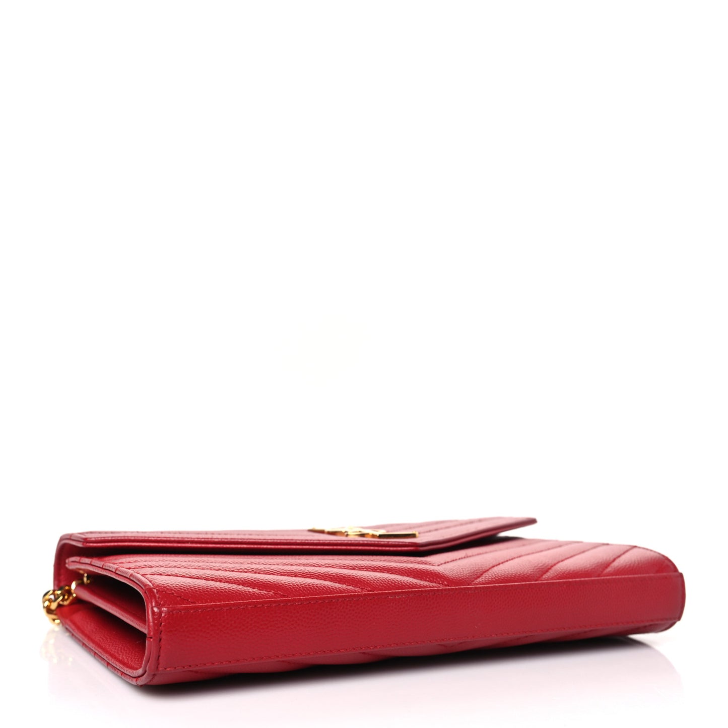 Grain De Poudre Matelasse Chevron Monogram Chain Wallet New Red