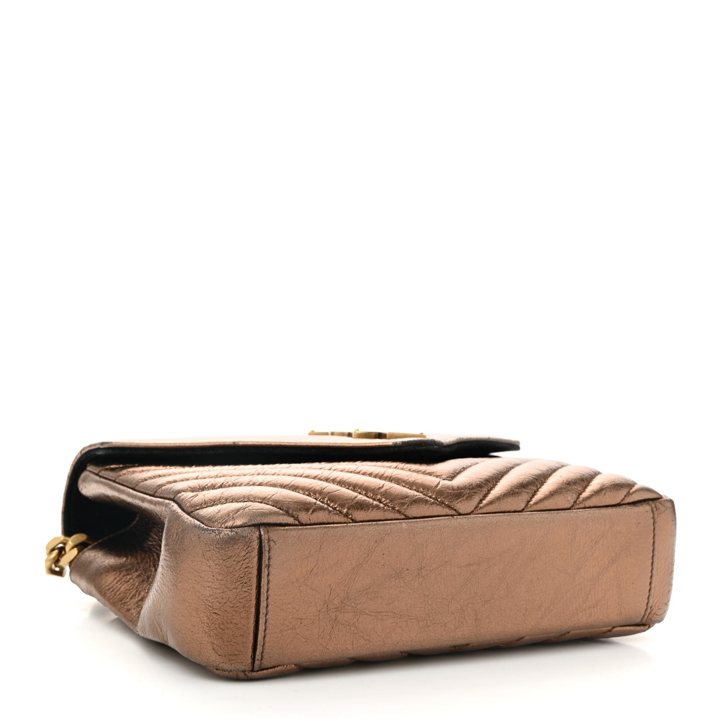 Metallic Calfskin Matelasse Chevron Monogram Medium College Bag Bronze