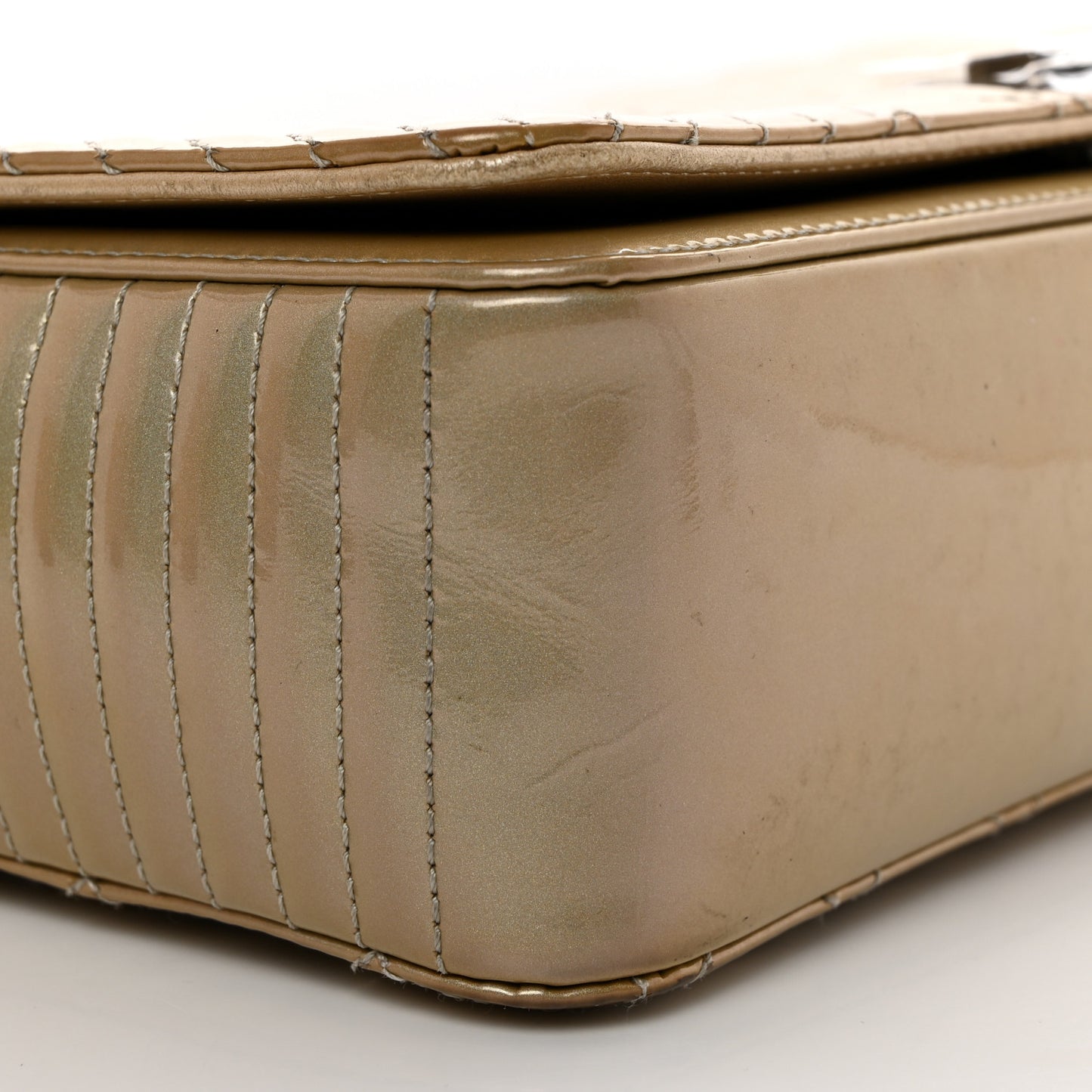 Iridescent Patent Quilted Medium Coco Boy Flap Beige