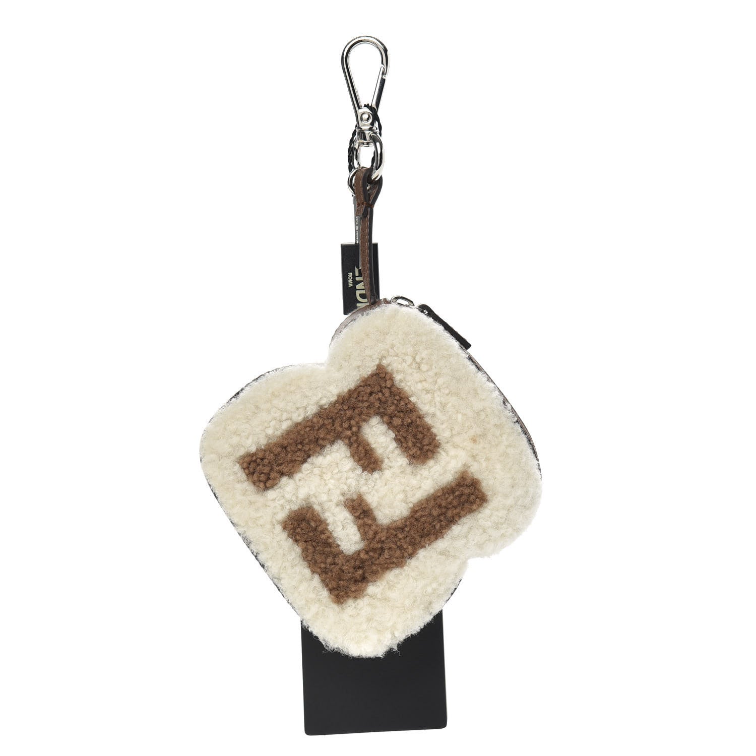 Fendi Shearling Vitello Century Toast Bag Charm Latte Terra 742300