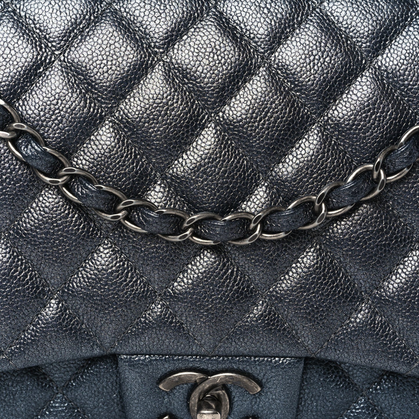 Metallic Caviar Quilted Maxi Double Flap Charcoal