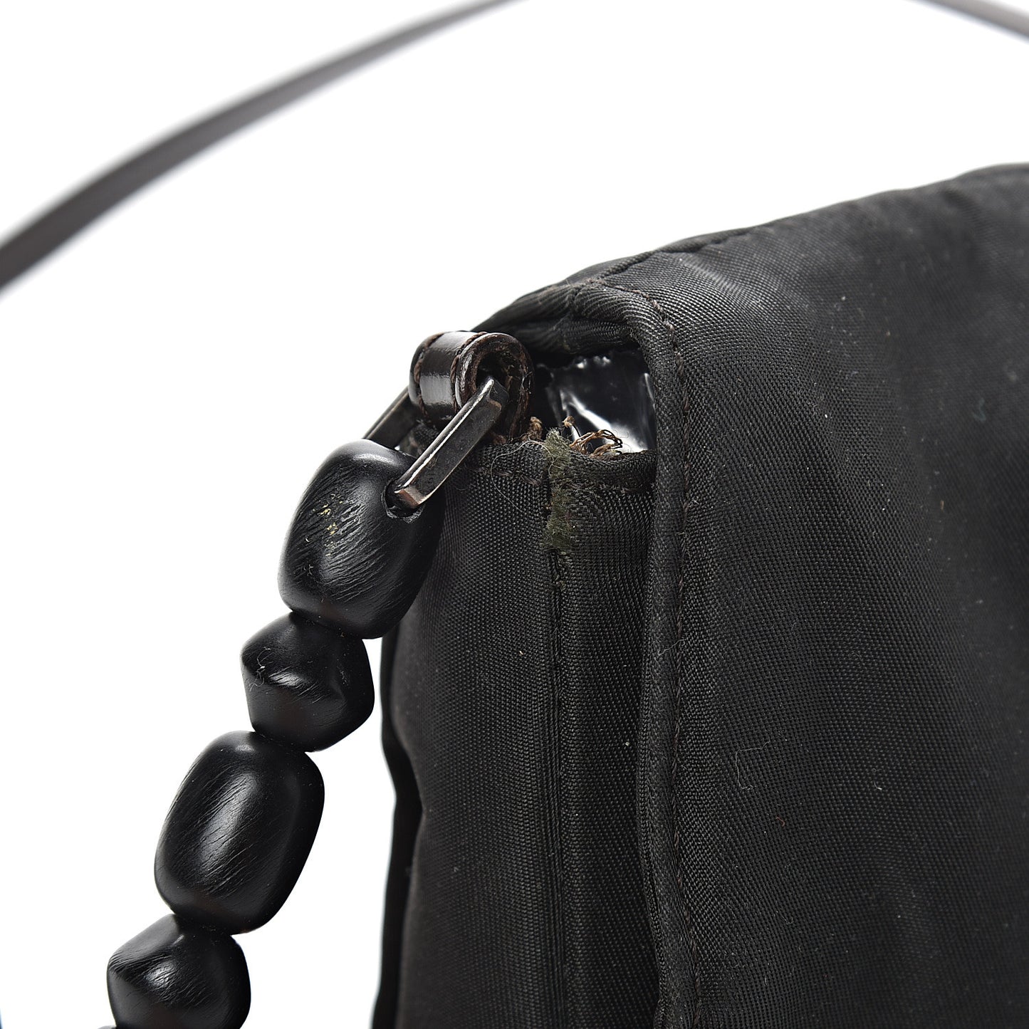Nylon Calfskin Maris Pearl Beaded Shoulder Bag Black