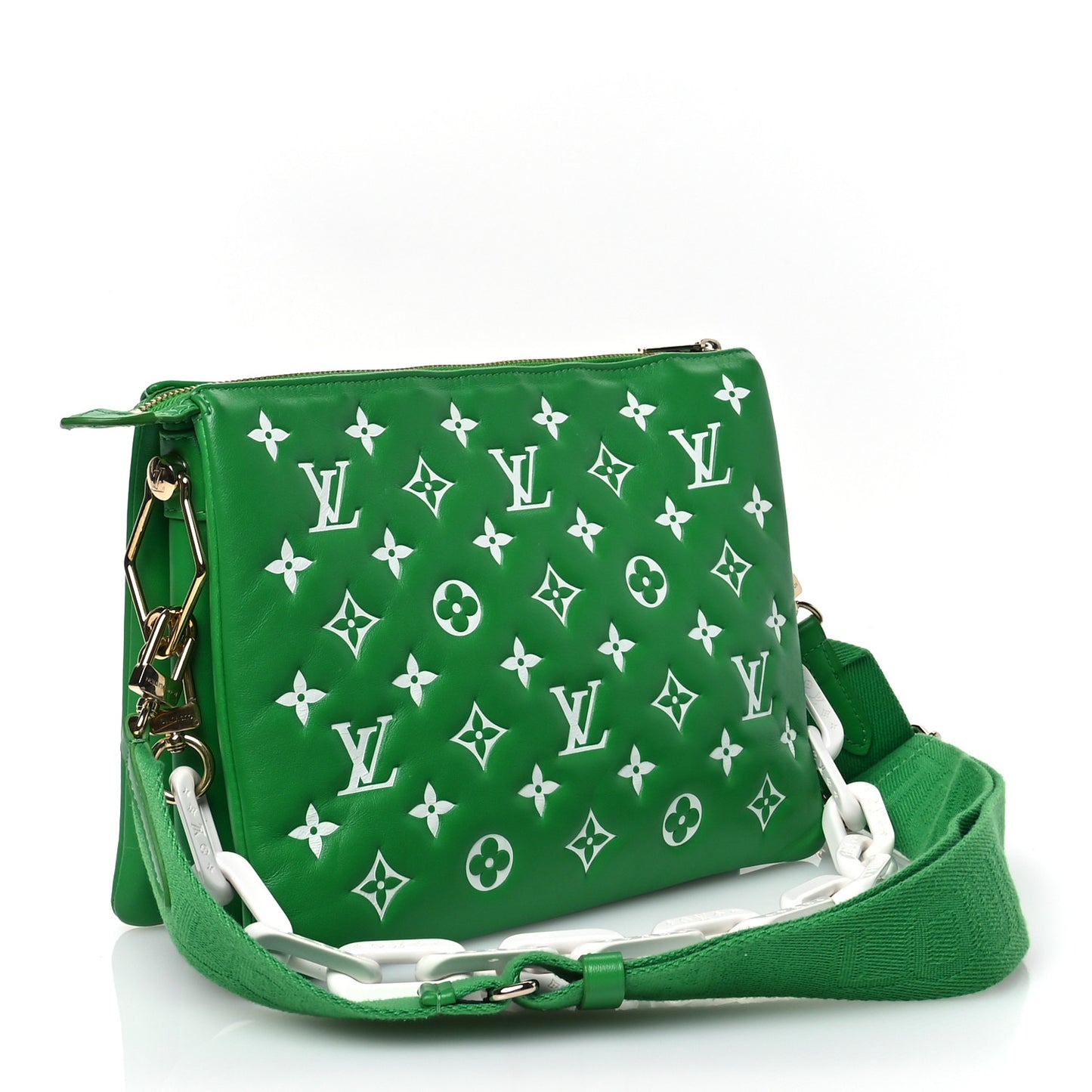 Lambskin Embossed Monogram LV Match Coussin PM Green White