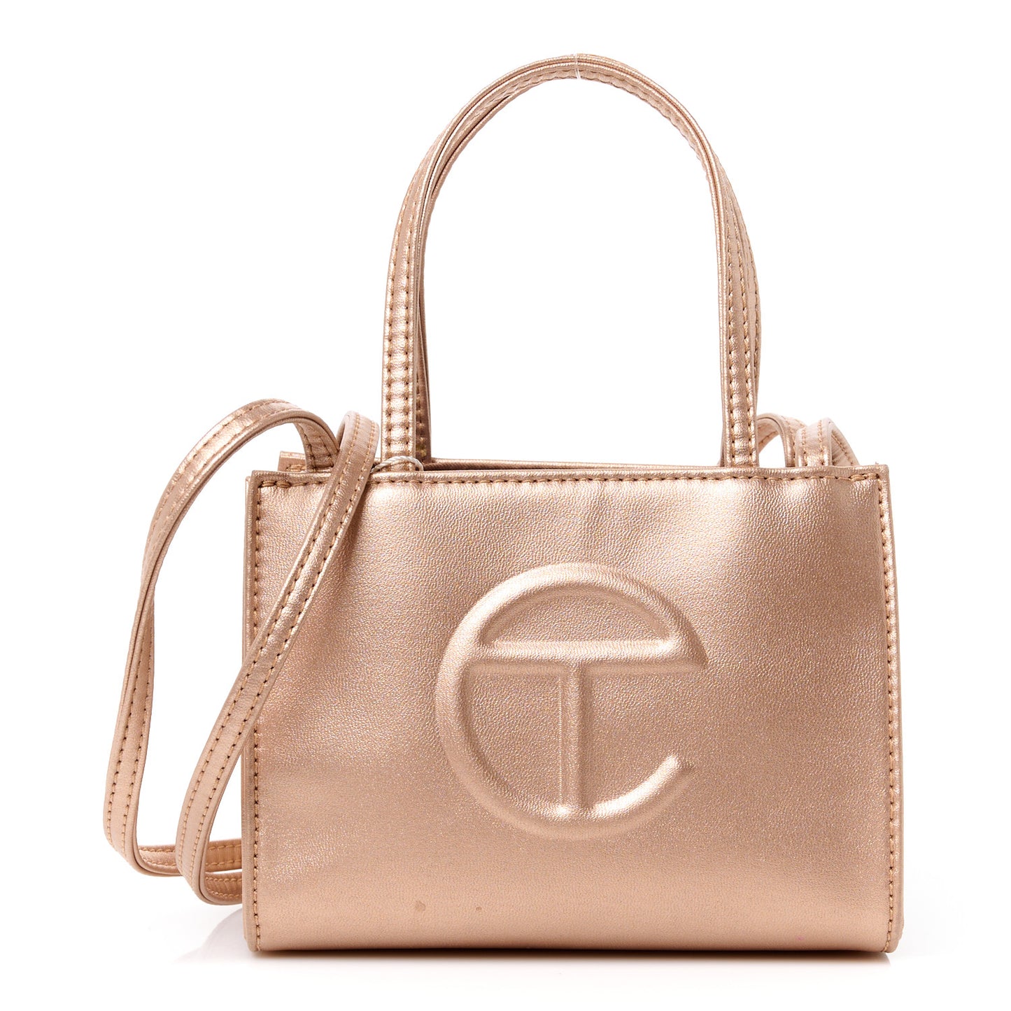 Metallic Vegan Leather Small Shopping Bag Copper