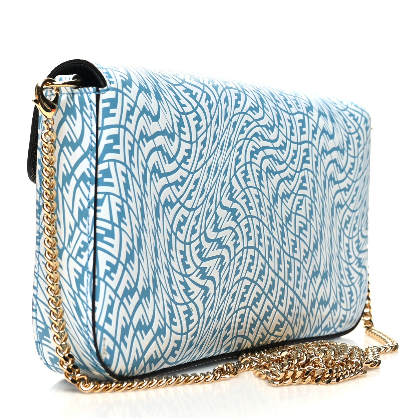X SARAH COLEMAN Vitello Liberty Ceylon F is Fendi Micro FF Vertigo Embossed Envelope Wallet on Chain with Pouches Cyber Blue White