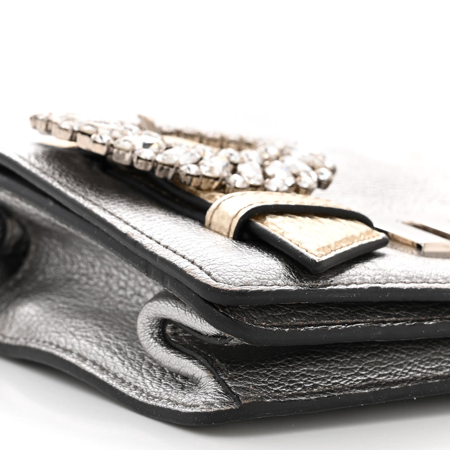 Metallic Goatskin Madras Ayers Crystal Embellished Shoulder Bag Cromo Pirite
