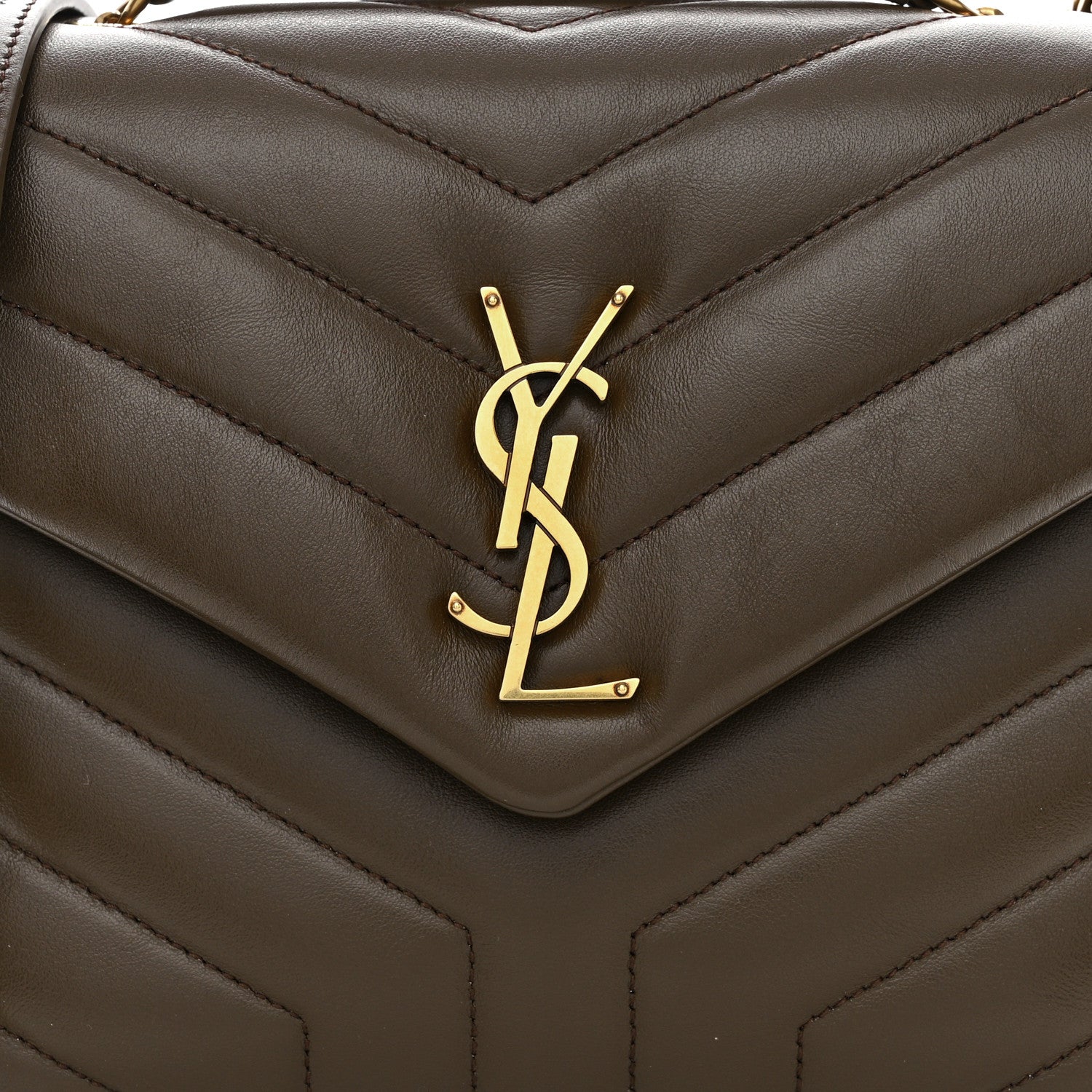 Saint Laurent SAINT LAURENT Calfskin Y Quilted Monogram Small Loulou Chain Satchel Soil Brown 8 of 10