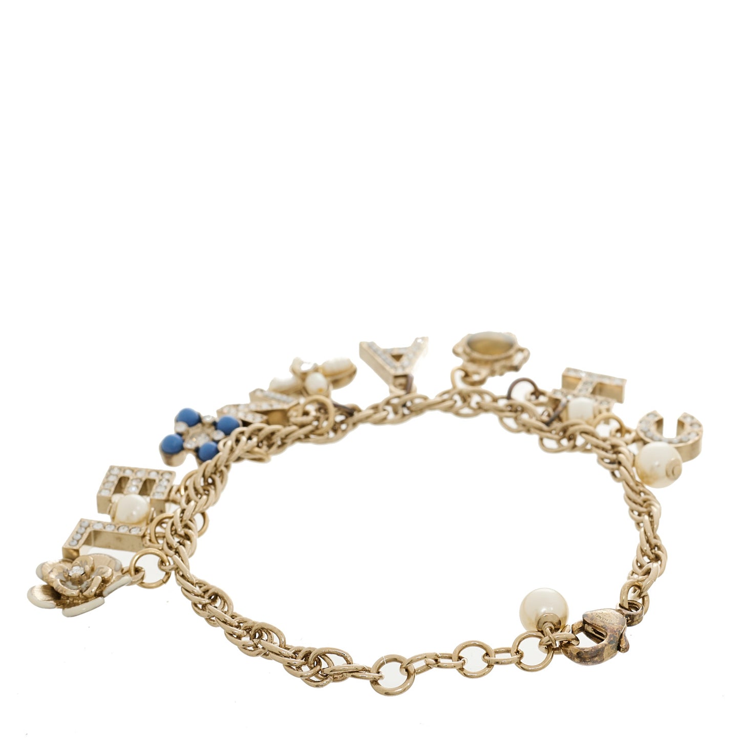 Metal Crystal Chain CC Charms Bracelet Gold