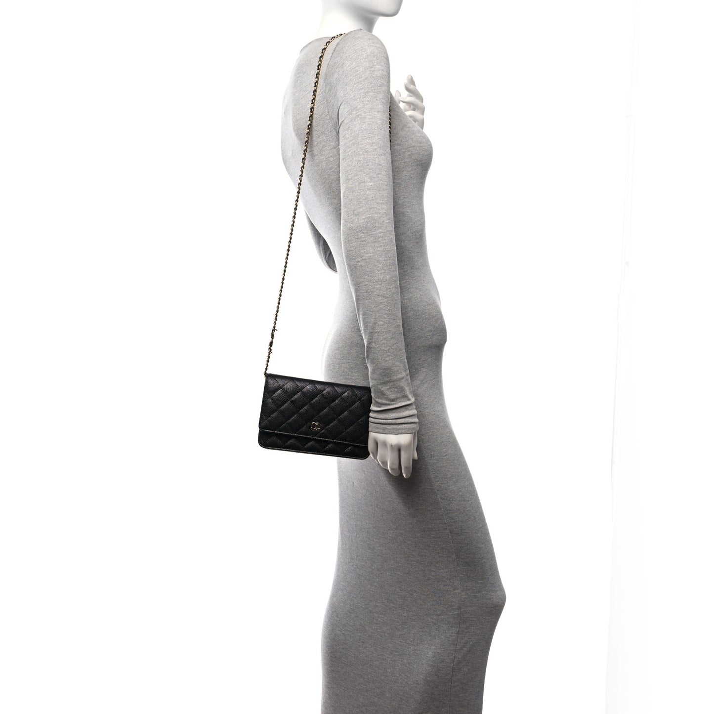 Caviar Quilted Wallet on Chain WOC Black