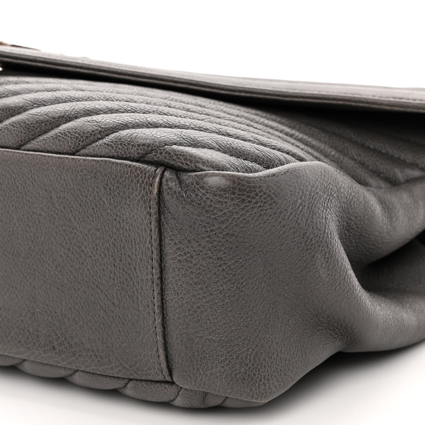 Sheepskin Matelasse Chevron Monogram Large College Satchel Dark Anthracite