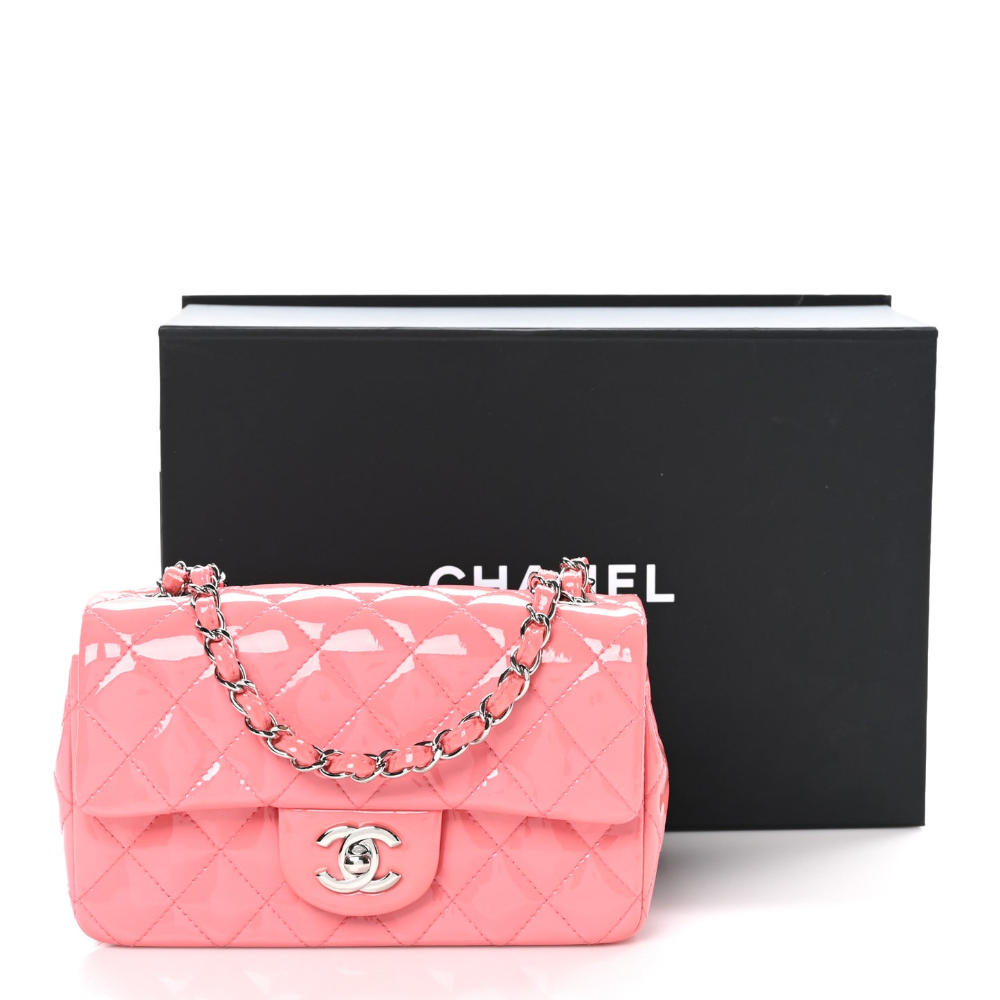 Patent Calfskin Quilted Mini Rectangular Flap Pink