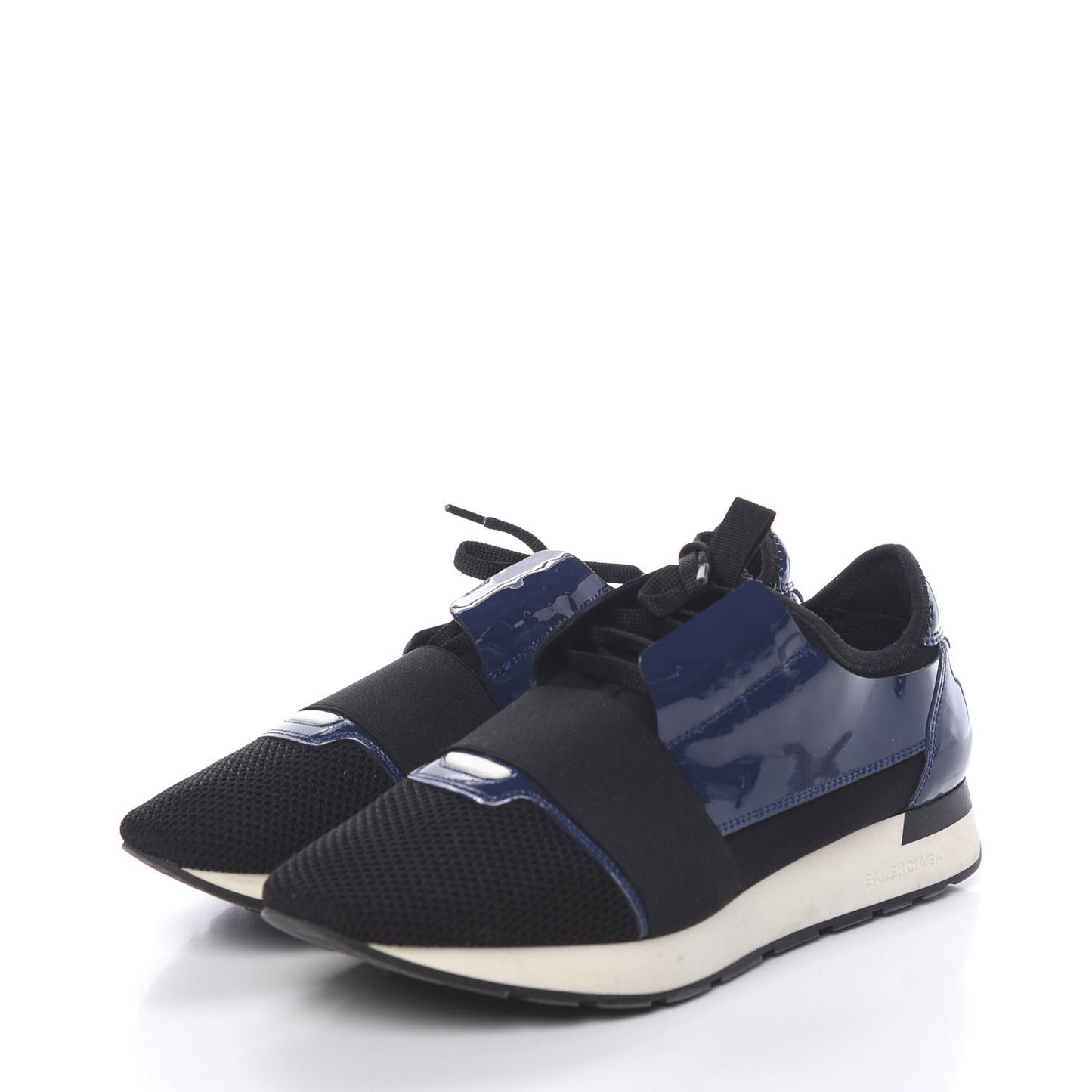 Patent Calfskin Neoprene Mesh Suede Mens Race Runner Sneakers 41 Black Navy