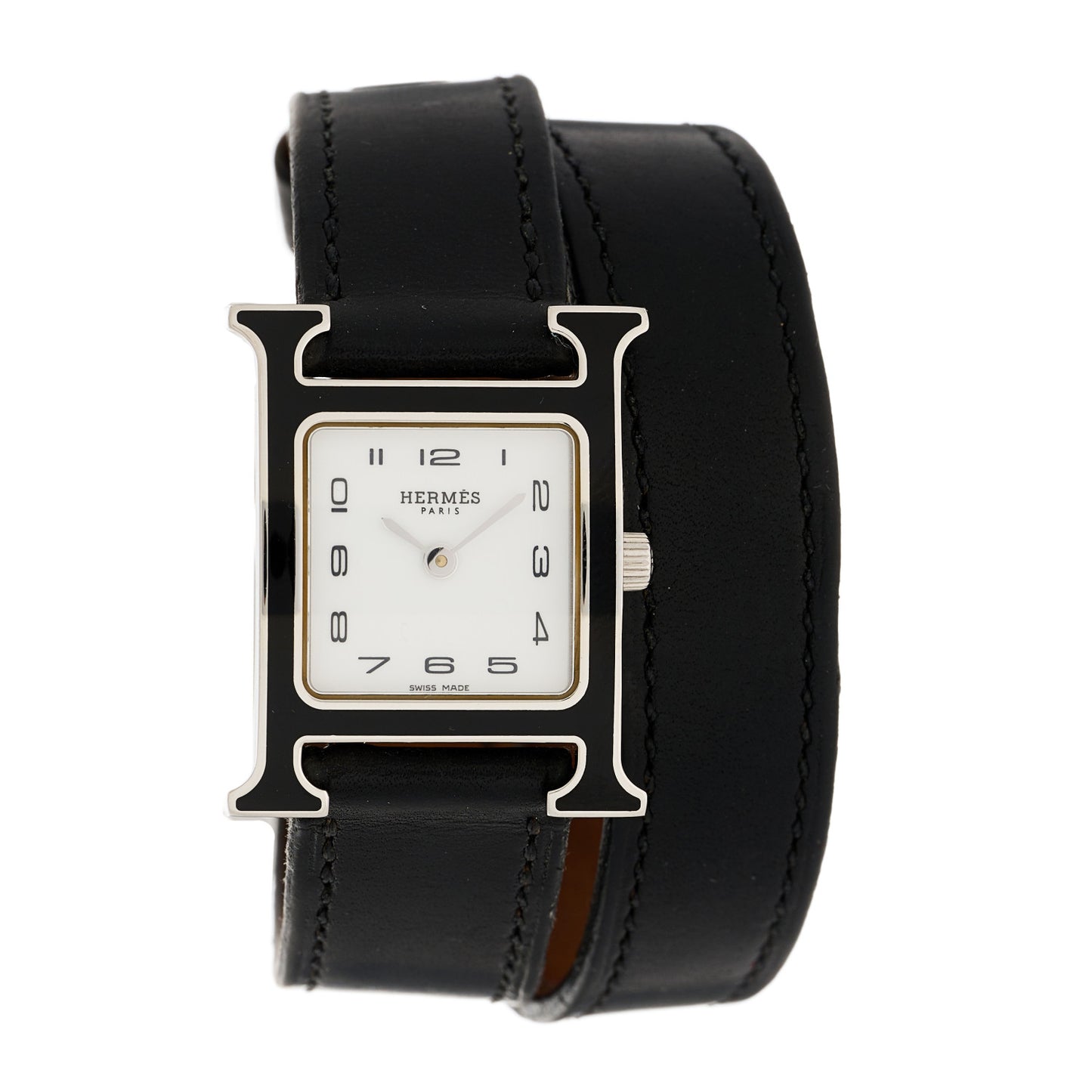 Stainless Steel Barenia Lacquer 21mm Heure H Hour Double Tour Quartz Watch Noir