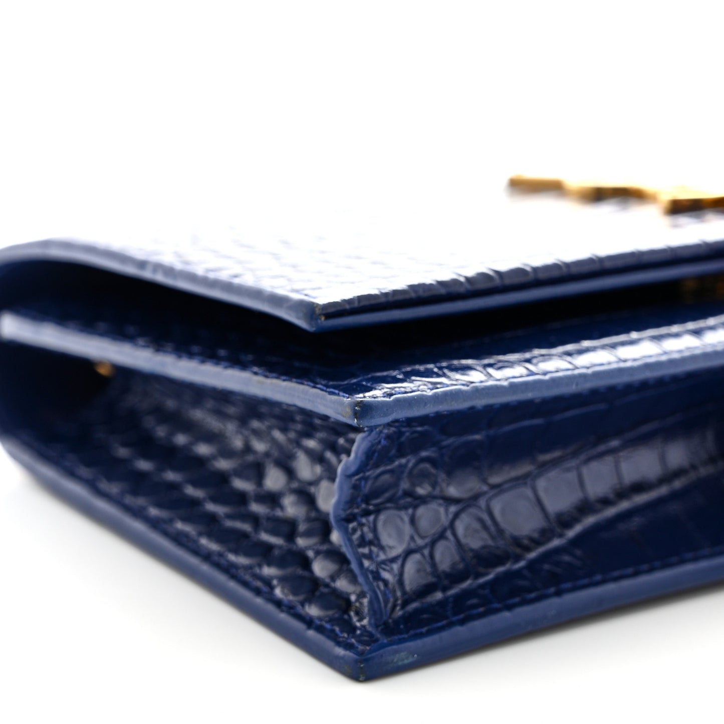Calfskin Crocodile Embossed Kate Monogram Tassel Chain Wallet Royal Blue