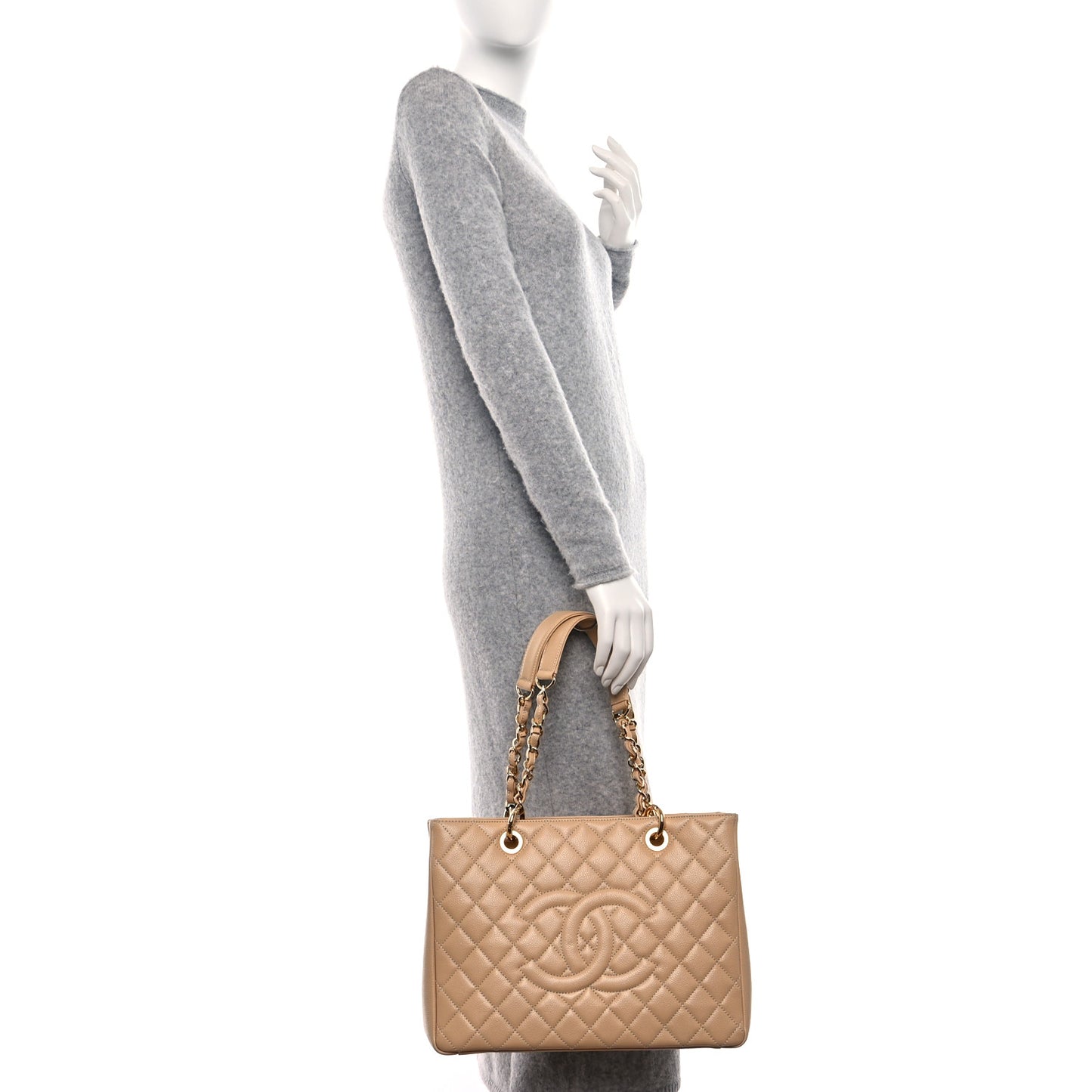 Caviar Quilted Grand Shopping Tote GST Beige