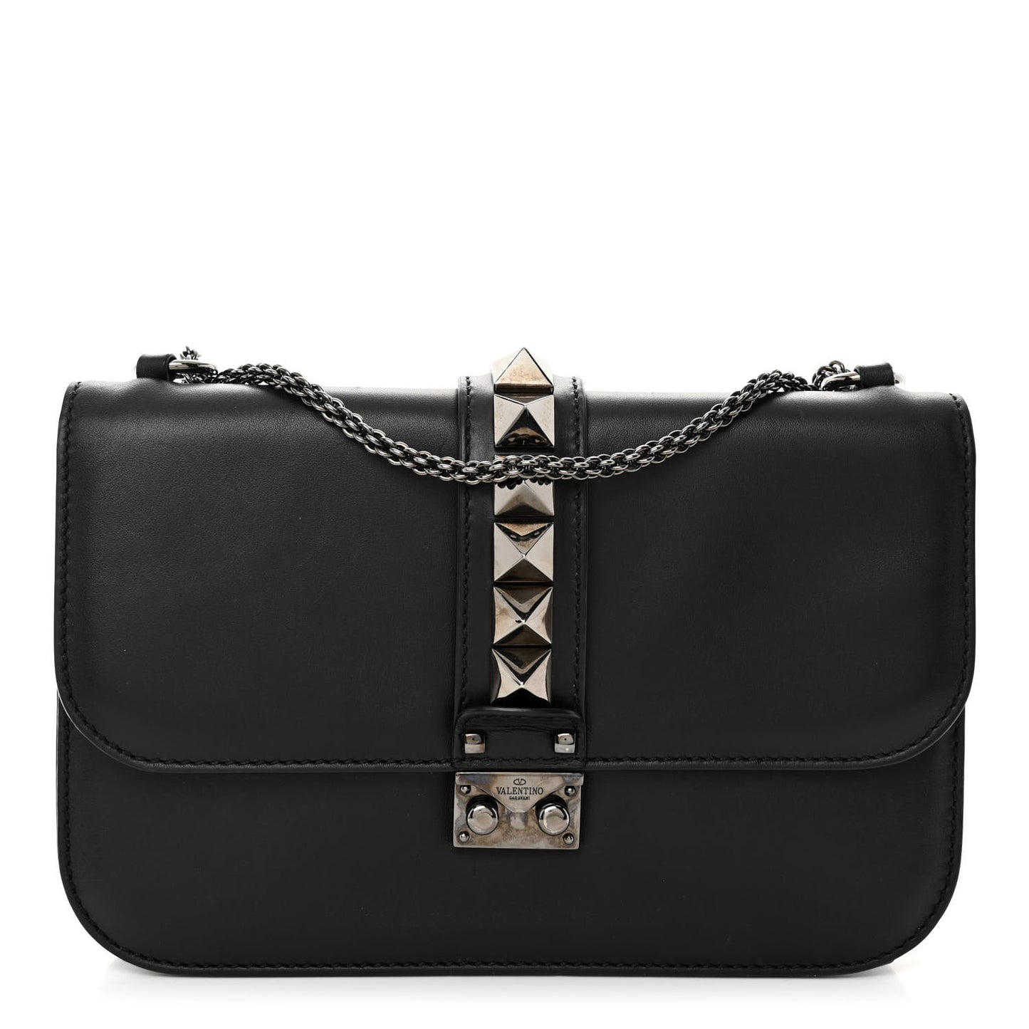 Vitello Medium Glam Lock Rockstud Flap Black
