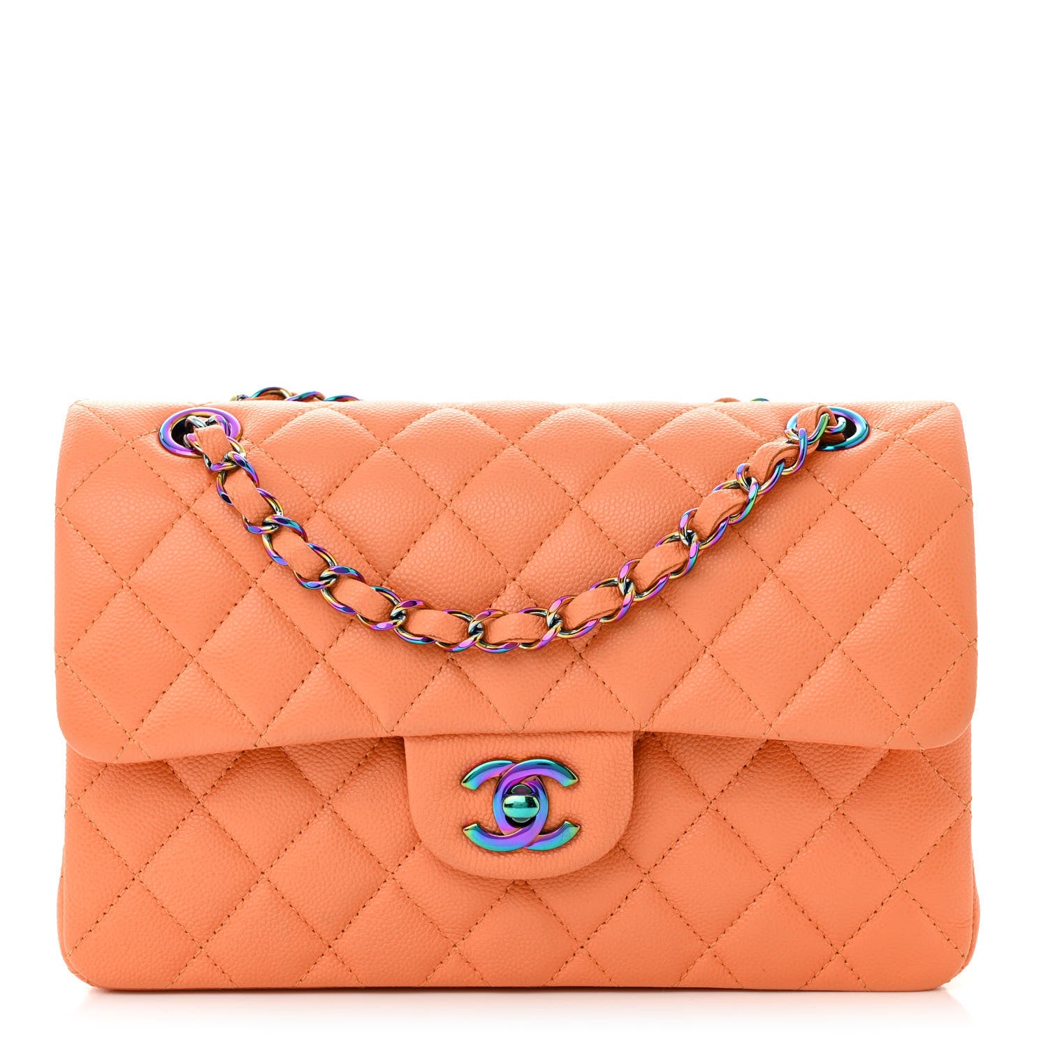 Chanel Caviar Quilted Rainbow CC Small Double Flap Orange 1 of 13