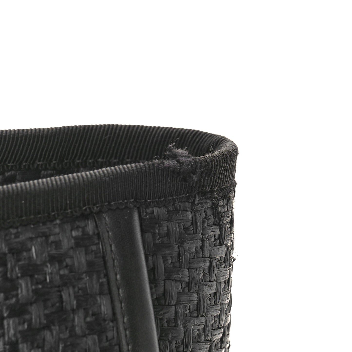 Straw Raffia Calfskin Chain Small Deauville Tote Black