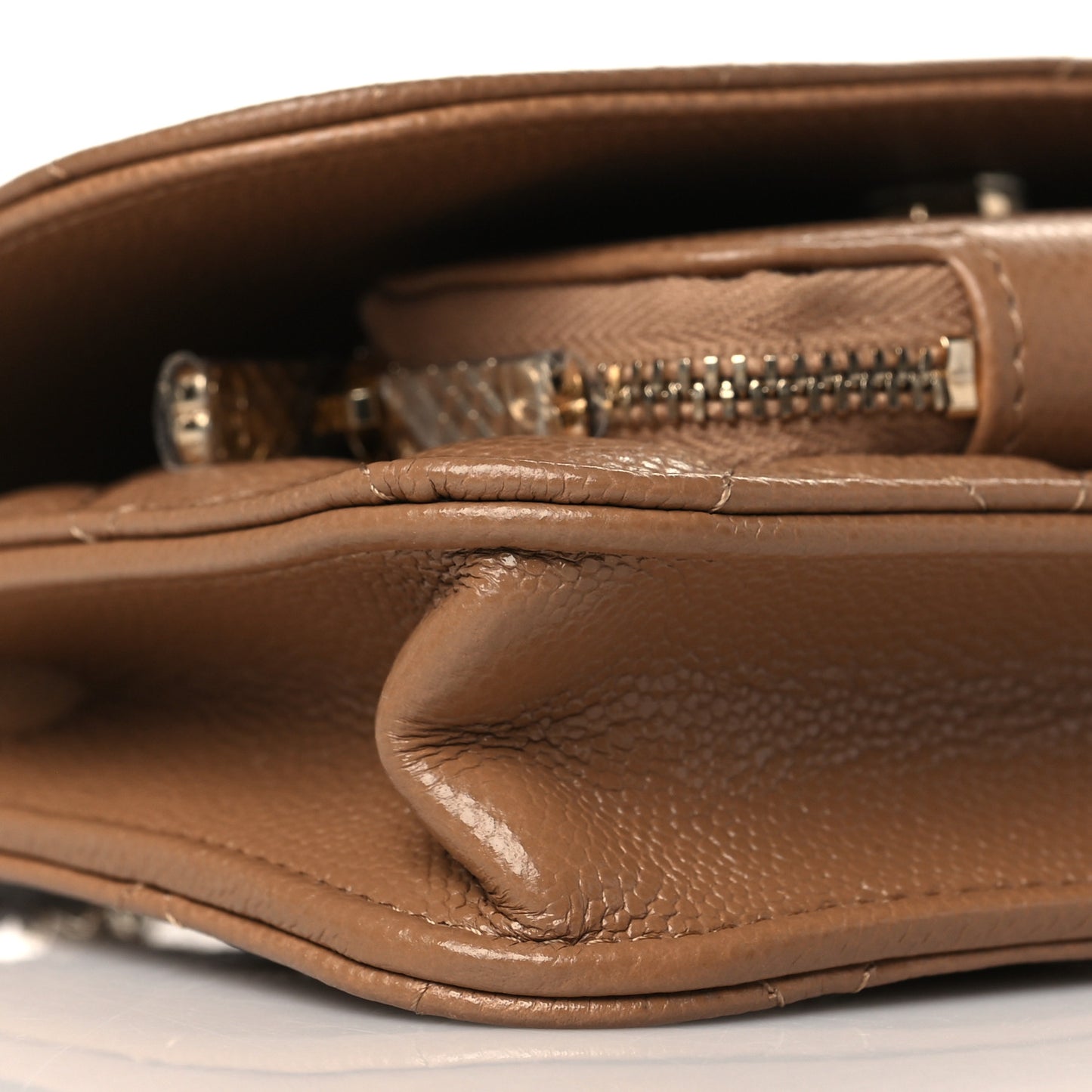 Caviar Quilted Business Affinity Clutch With Chain Flap Dark Beige