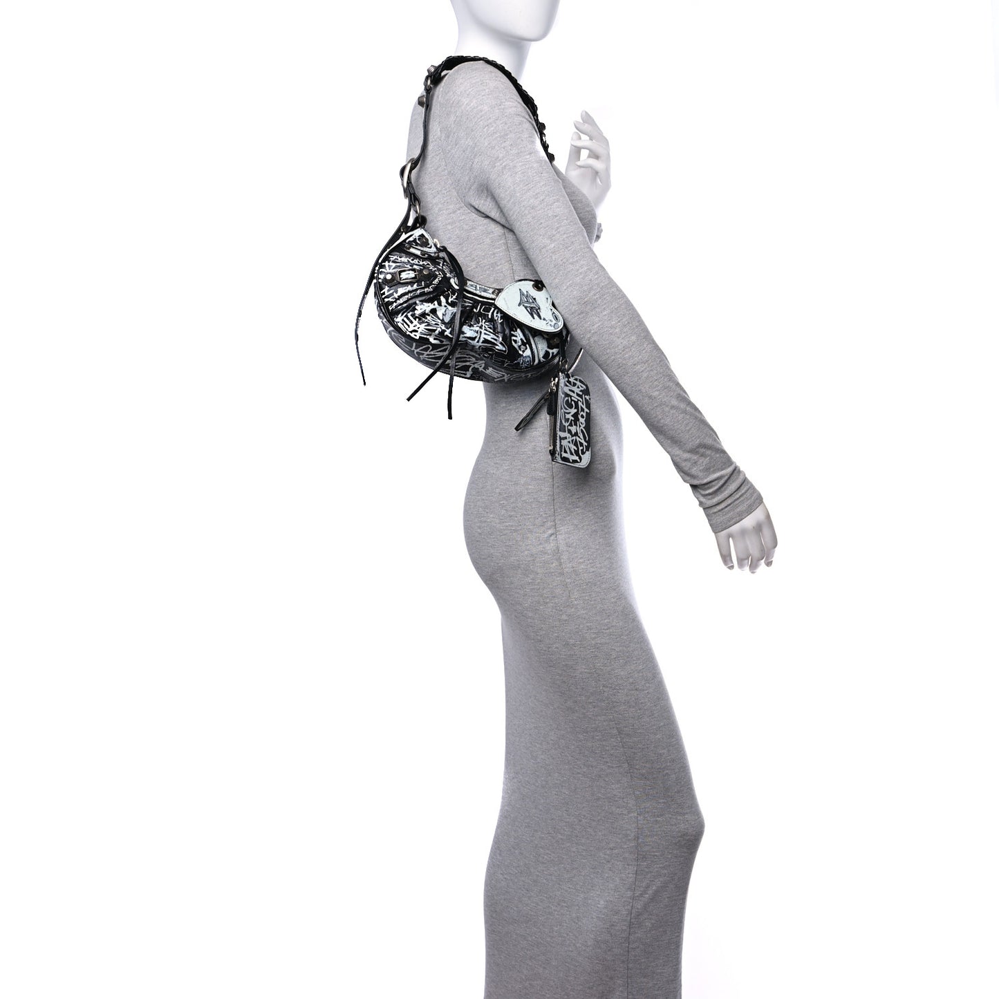 Agneau Arena Graffiti Le Cagole Shoulder Bag XS White Black