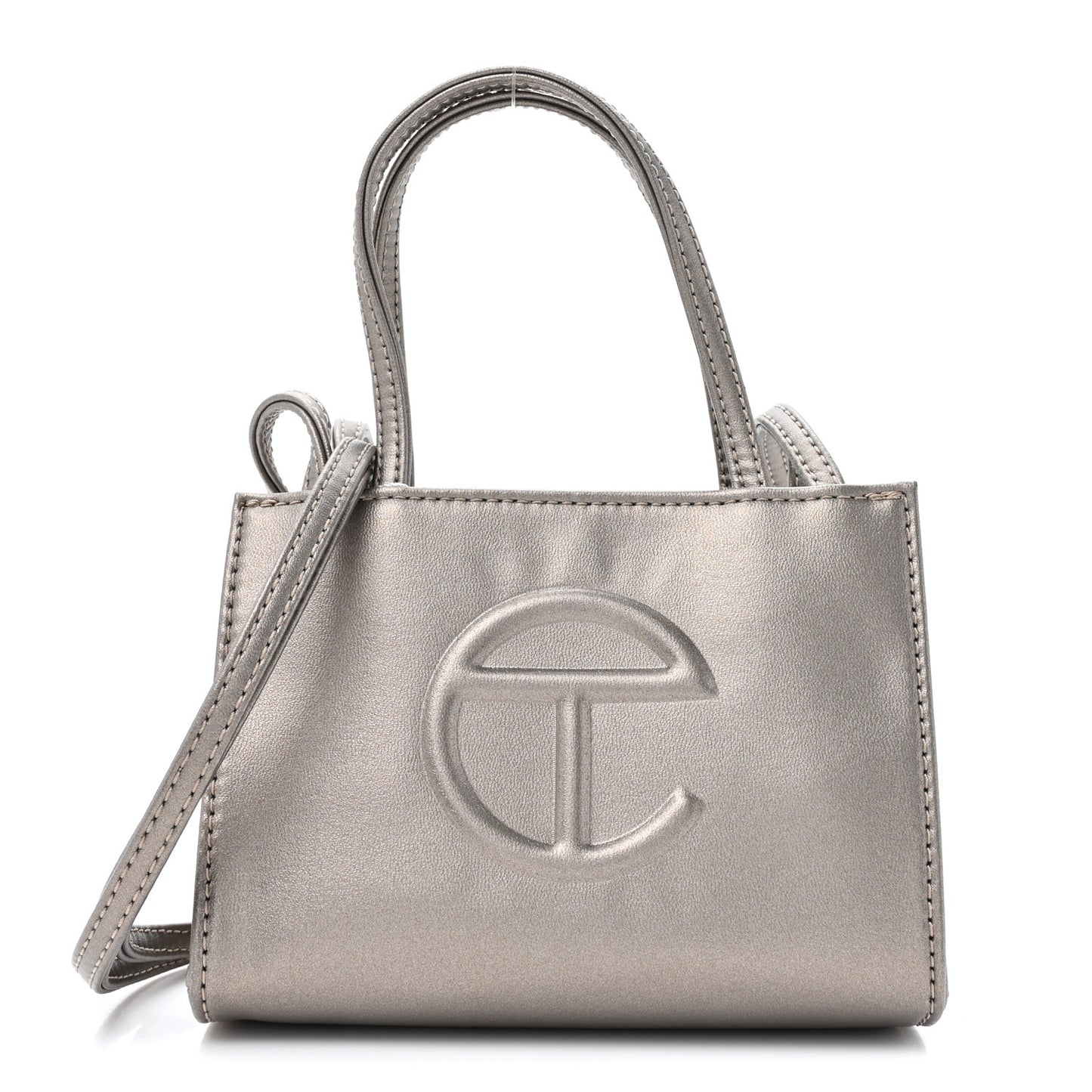 Metallic Vegan Leather Small Shopping Bag Bronze