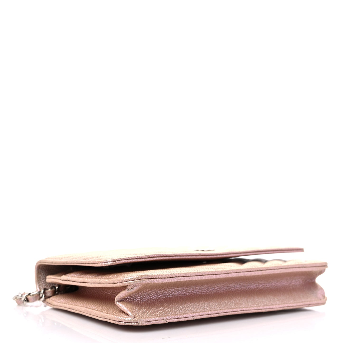 Metallic Caviar Chevron Quilted Wallet On Chain WOC Light Gold