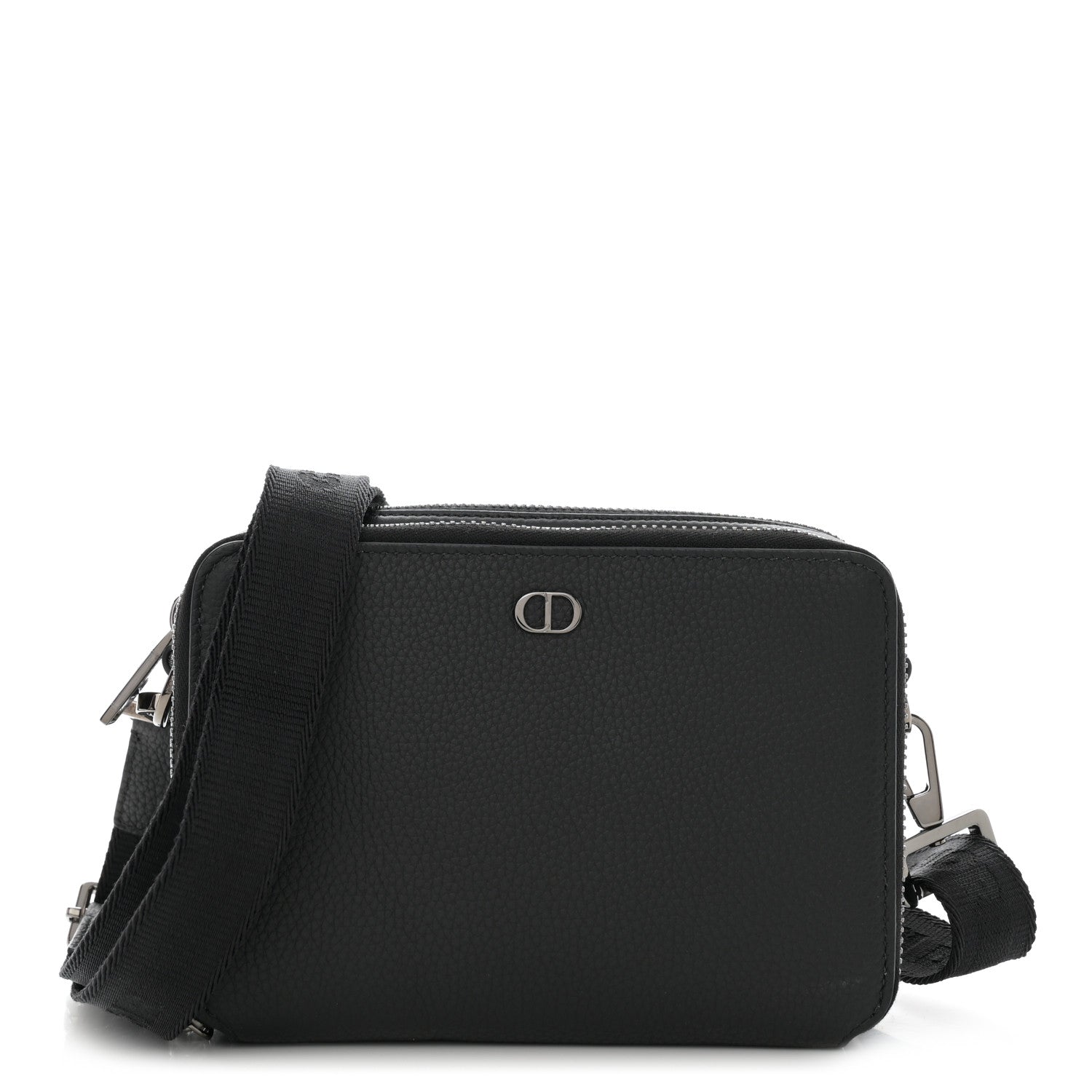 Christian Dior Grained Calfskin CD Icon Zipped Pouch With Strap