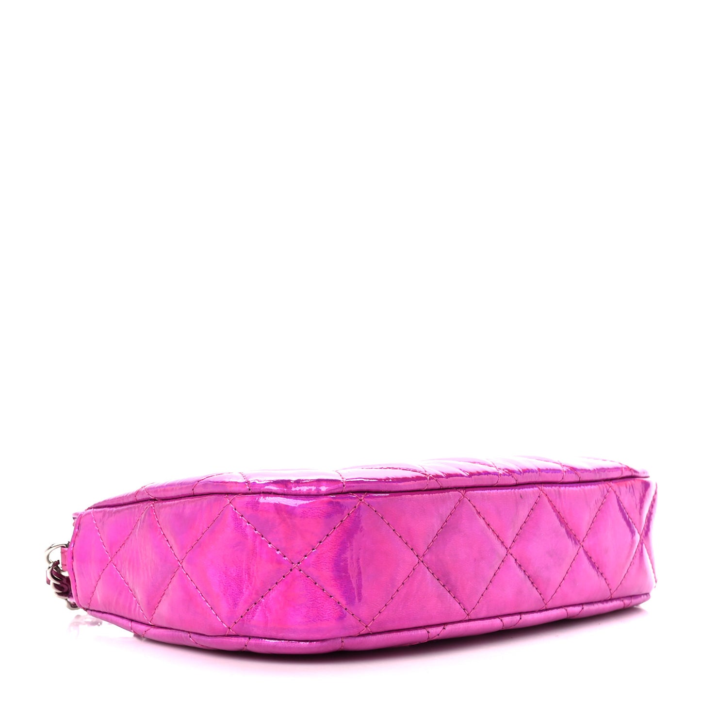 Iridescent Mirror Goatskin Clutch With Chain Pink
