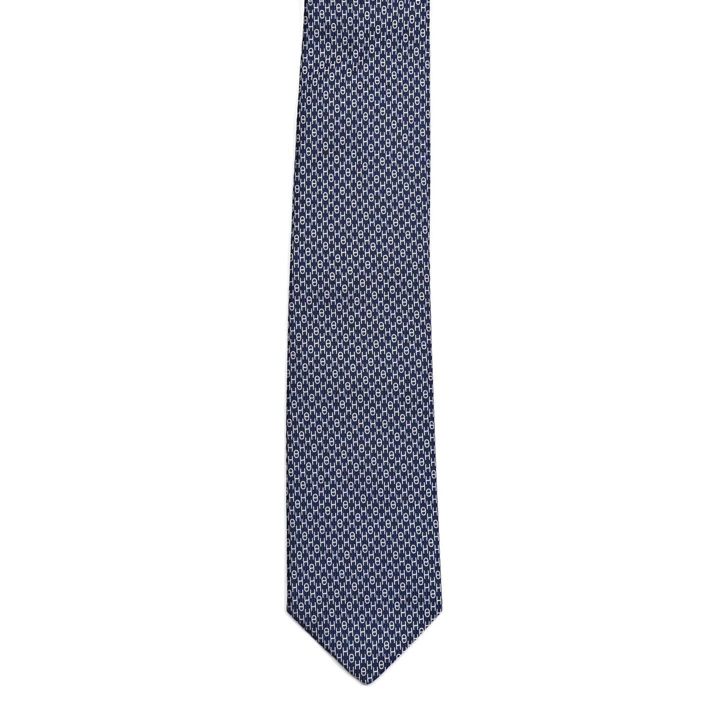 Silk Printed Mens H Enchaines Neck Tie Marine Ciel