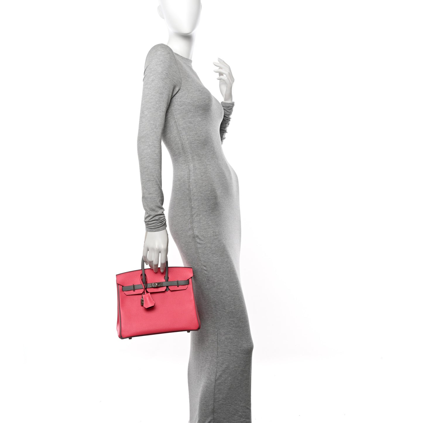 Epsom Horseshoe Birkin 25 Rose Azalee Gris Mouette