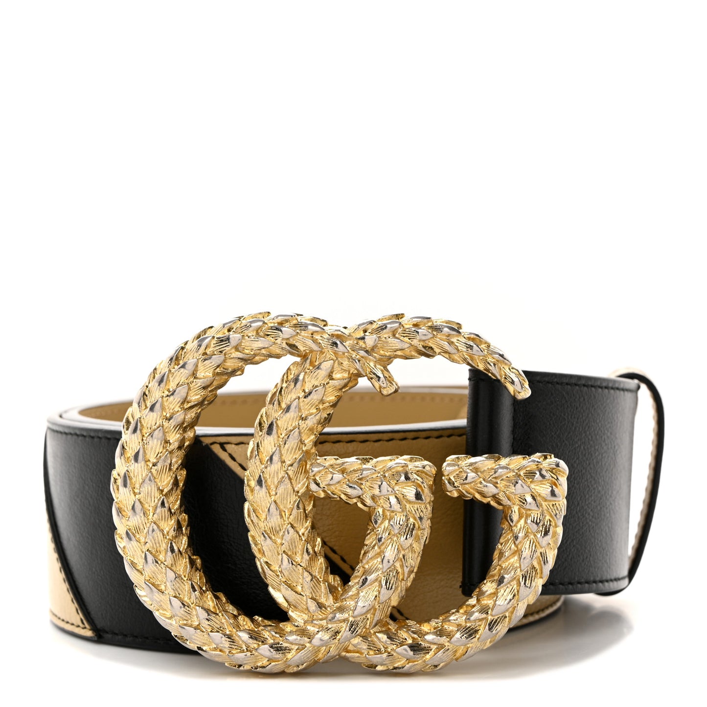 Calfskin Striped Textured Double G 50mm Belt 80 32 Black Beige