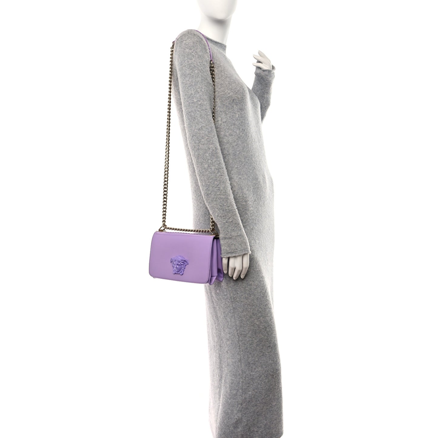Patent Palazzo Medusa Chain Shoulder Bag Purple