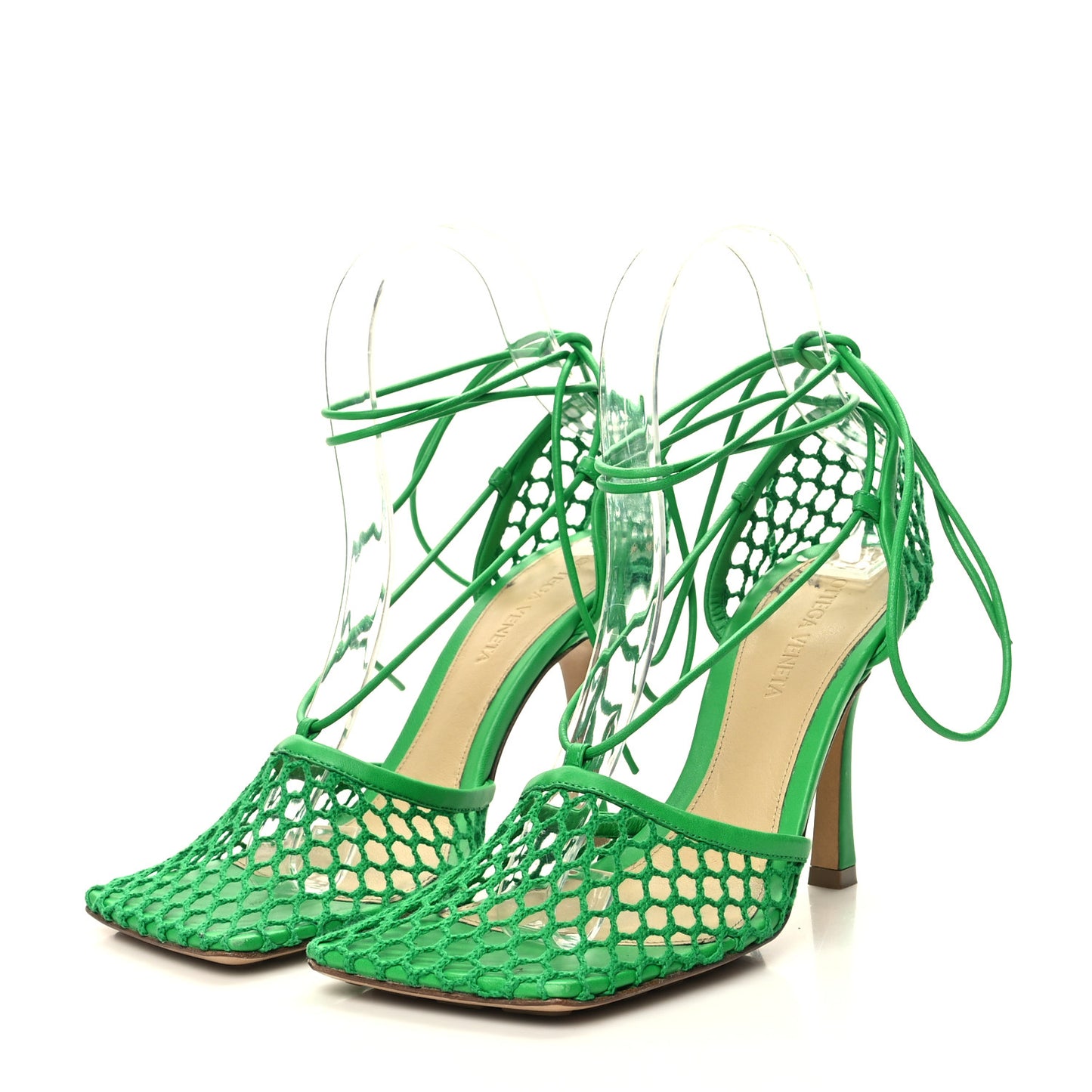 Mesh Nappa Stretch Ankle Tie 90mm Sandals 37 Grass