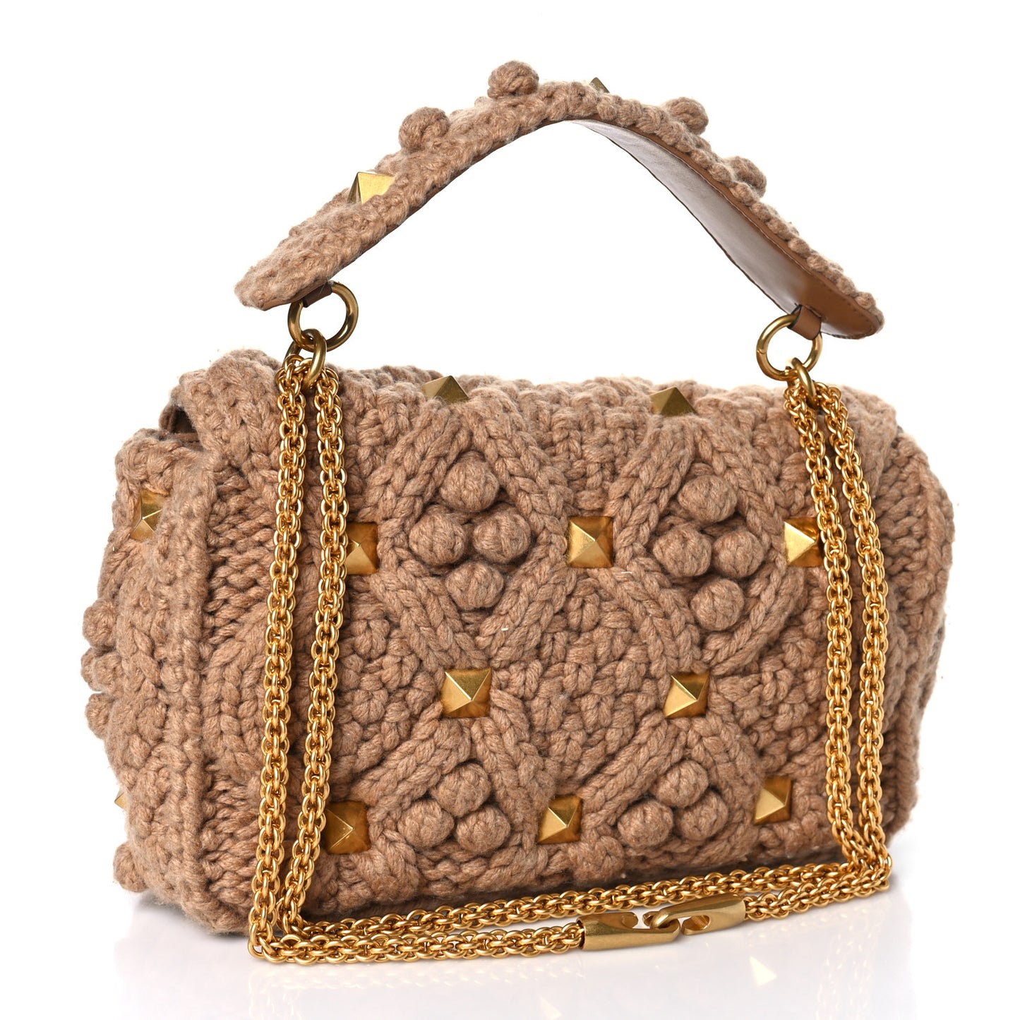 Cashmere Large Roman Stud Shoulder Bag Beige