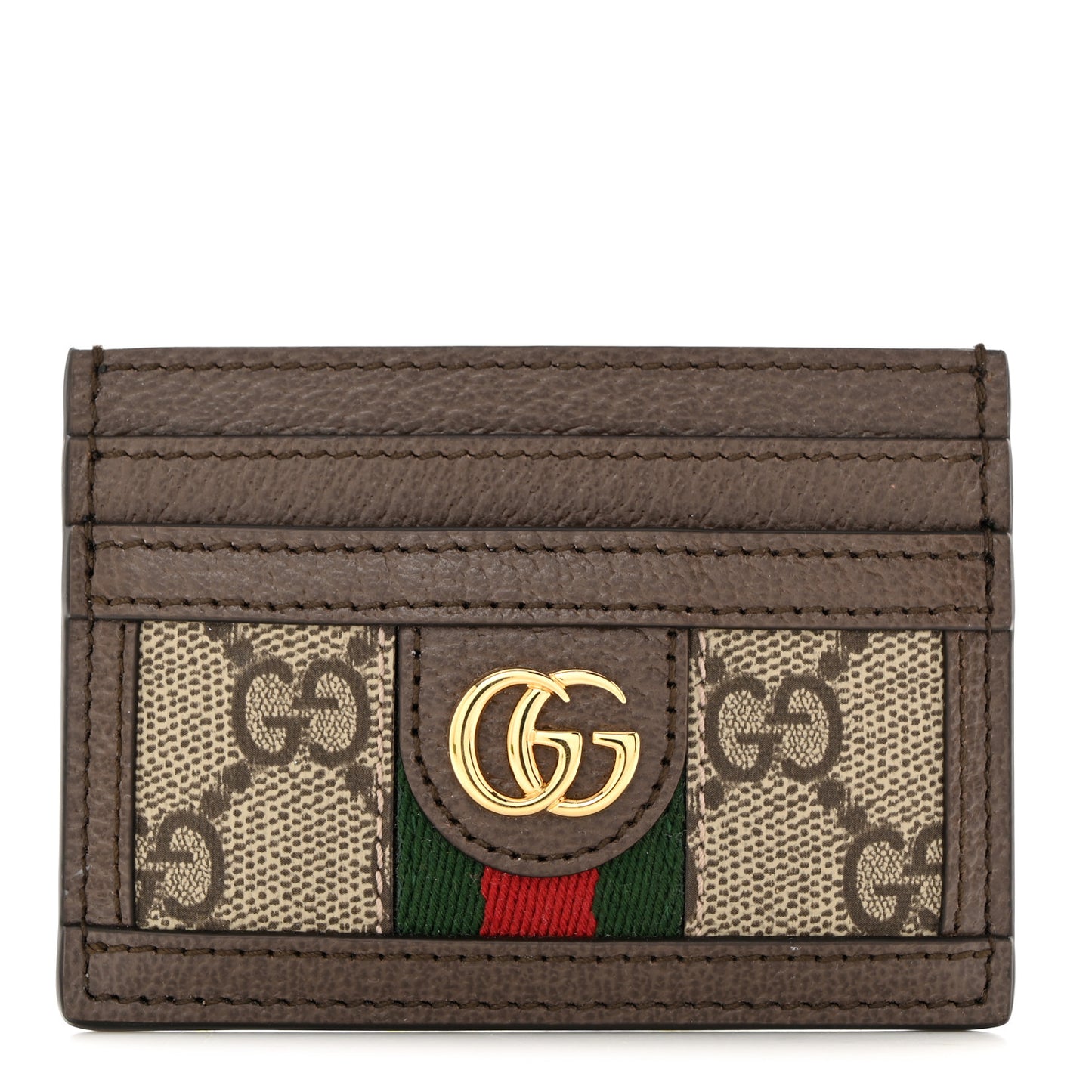 GG Supreme Monogram Textured Dollar Calfskin Ophidia Card Holder Beige Ebony New Acero