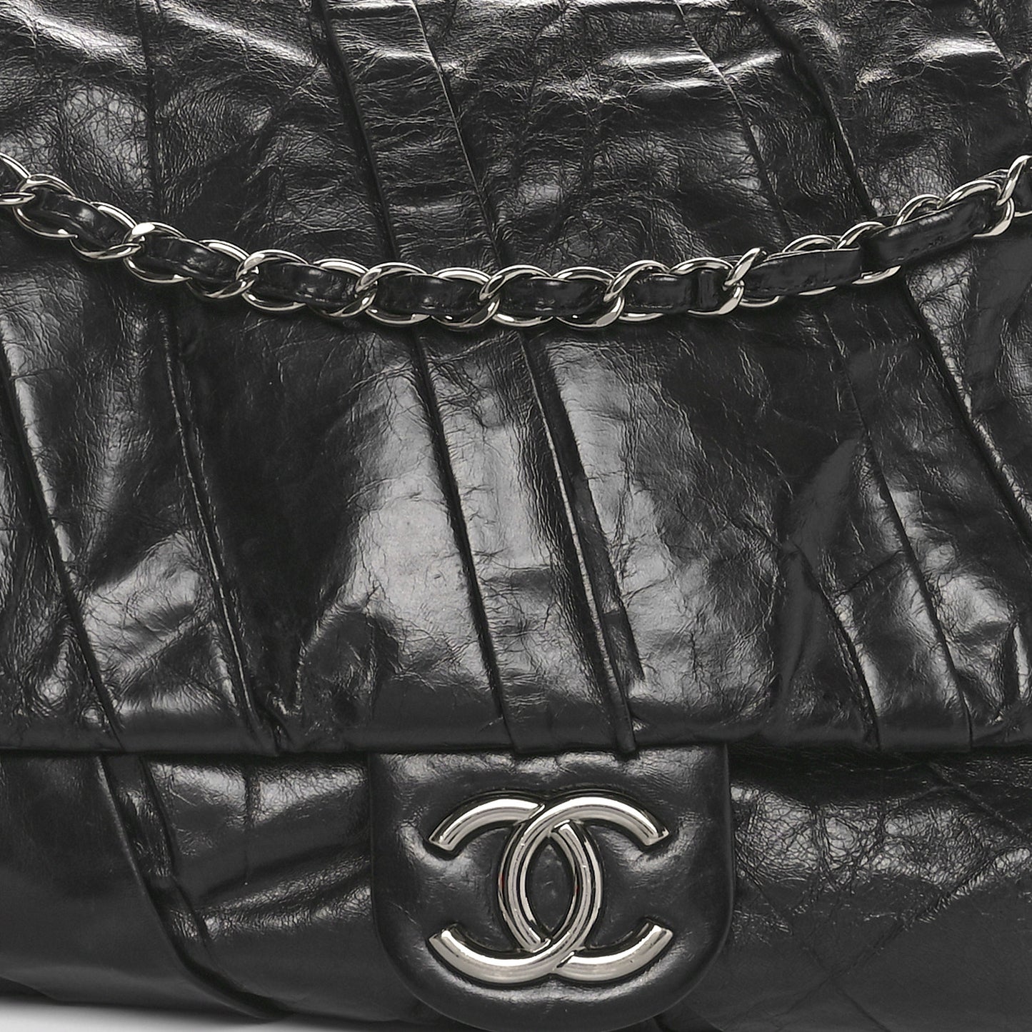 Glazed Calfskin Twisted Maxi Flap Black