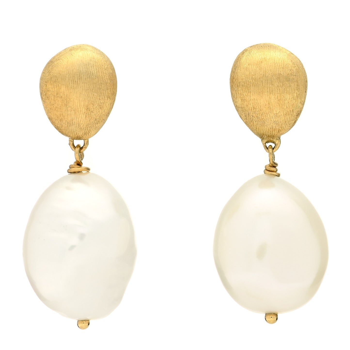 18K Yellow Gold Pearl Africa Drop Earrings