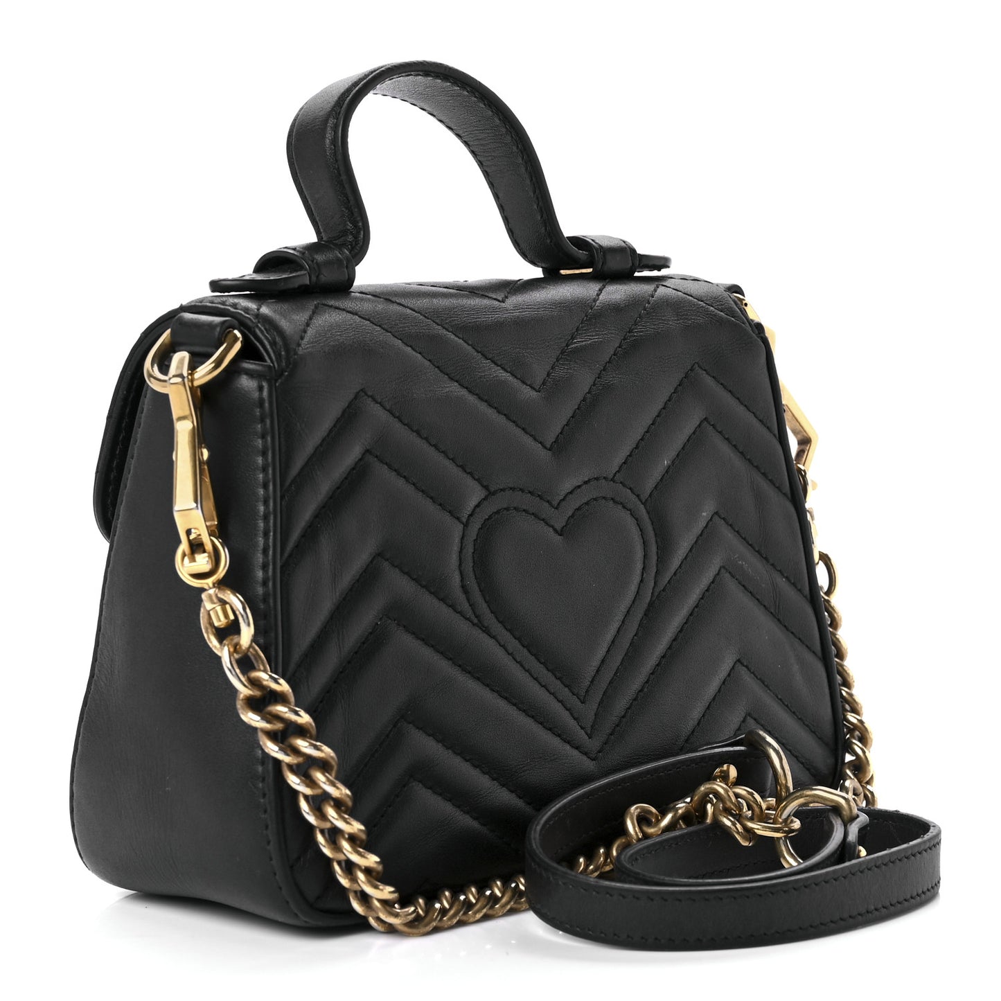 Calfskin Matelasse Mini GG Marmont Top Handle Shoulder Bag Black