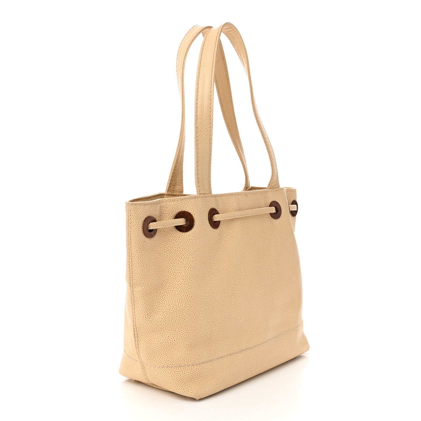 Caviar Wood CC Drawstring Bucket Bag Beige