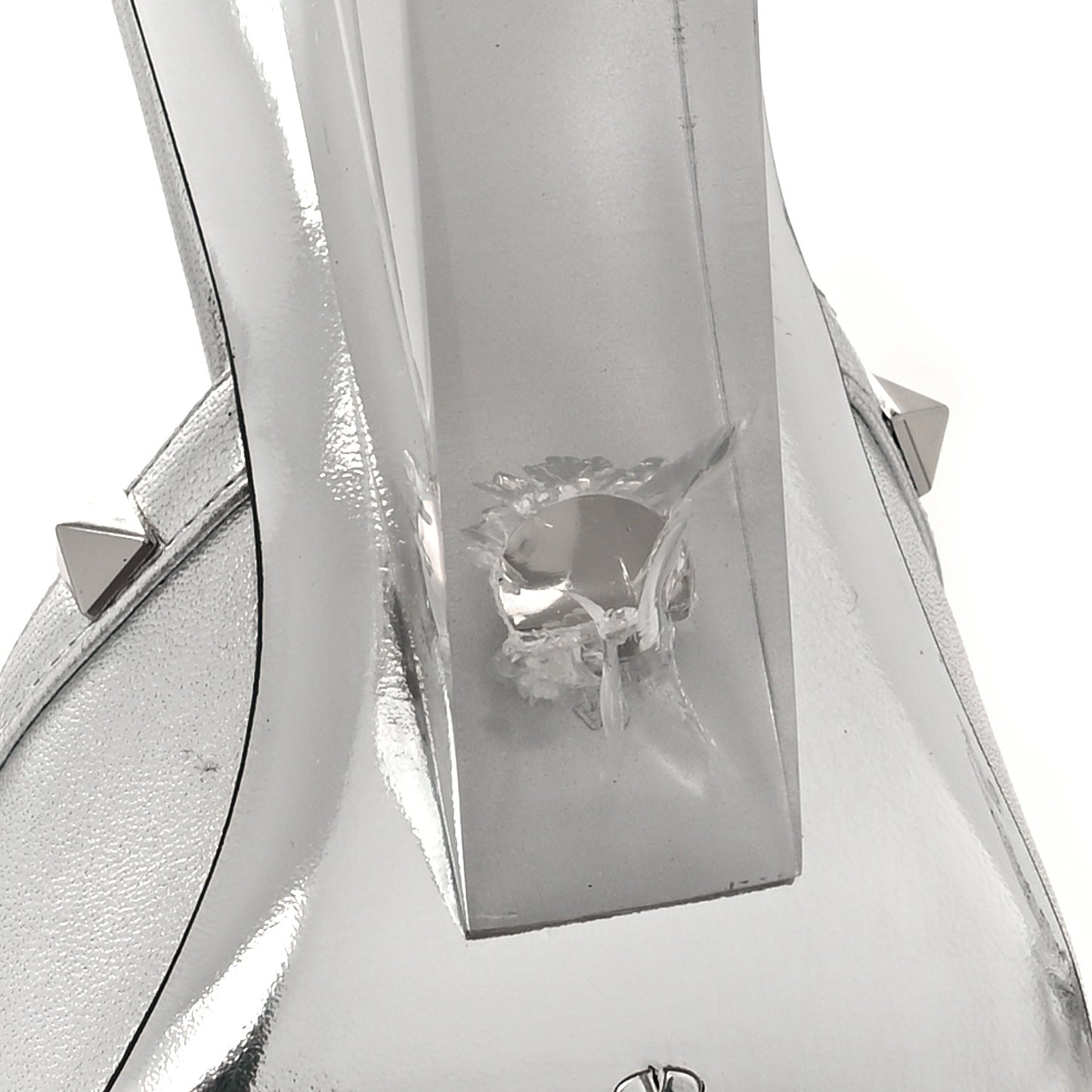 Metallic Lambskin Plexiglass Rockstud 75mm Wedge Sandals 37 Silver Transparent