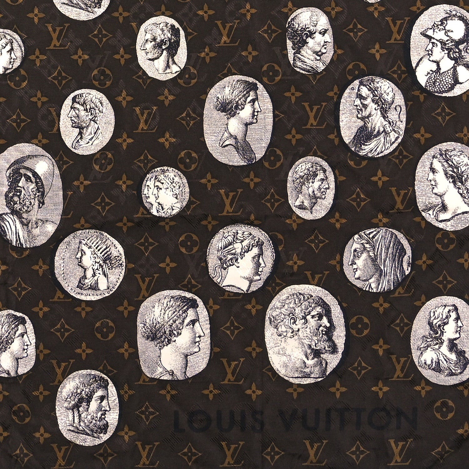 Louis Vuitton X FORNASETTI Silk Monogram Cameo Shawl Brown 2 of 3