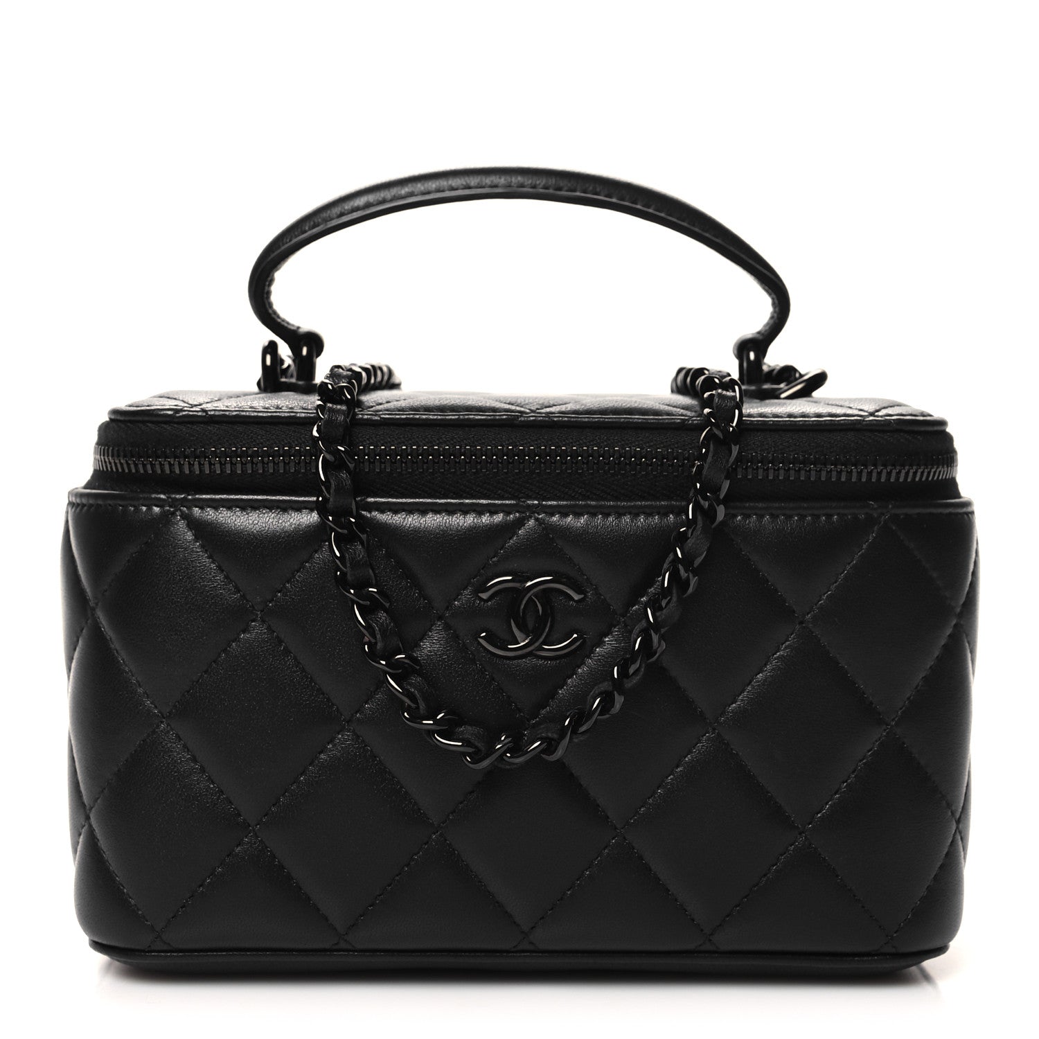 Chanel Lambskin Quilted Small Top Handle Vanity Case With Chain So Black 1 of 13
