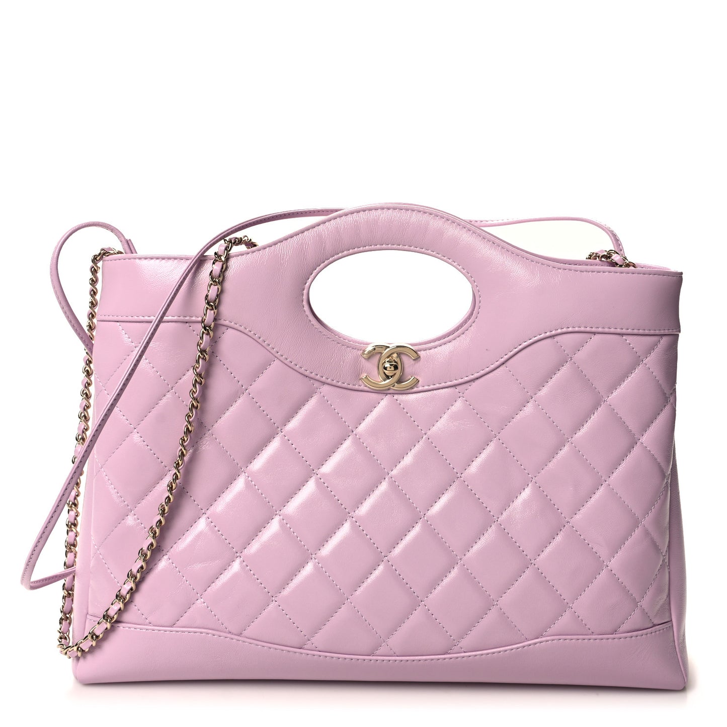 Shiny Lambskin Quilted 31 Shopping Bag Lilac