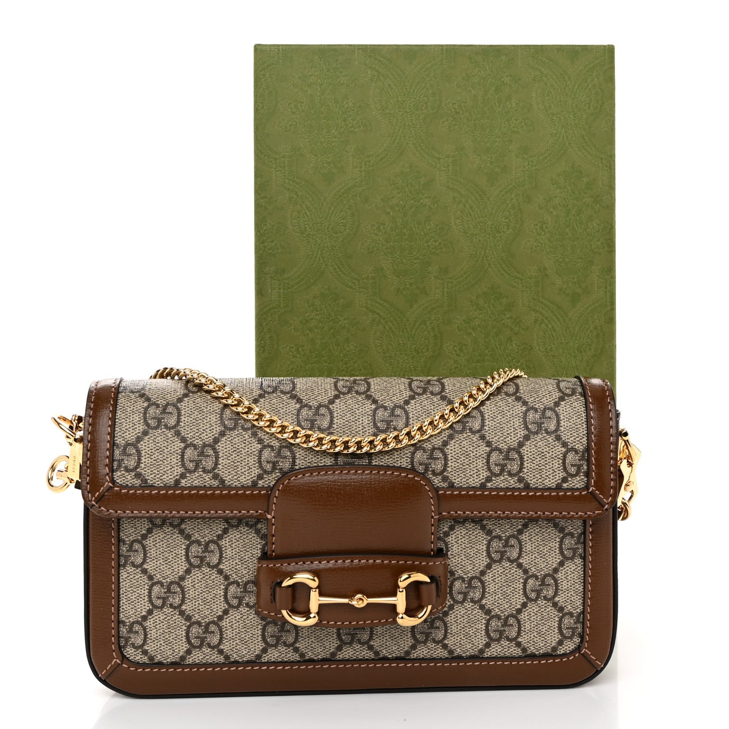 GG Supreme Monogram Azalea Calfskin Horsebit 1955 Mini Bag Beige Ebony Brown Sugar