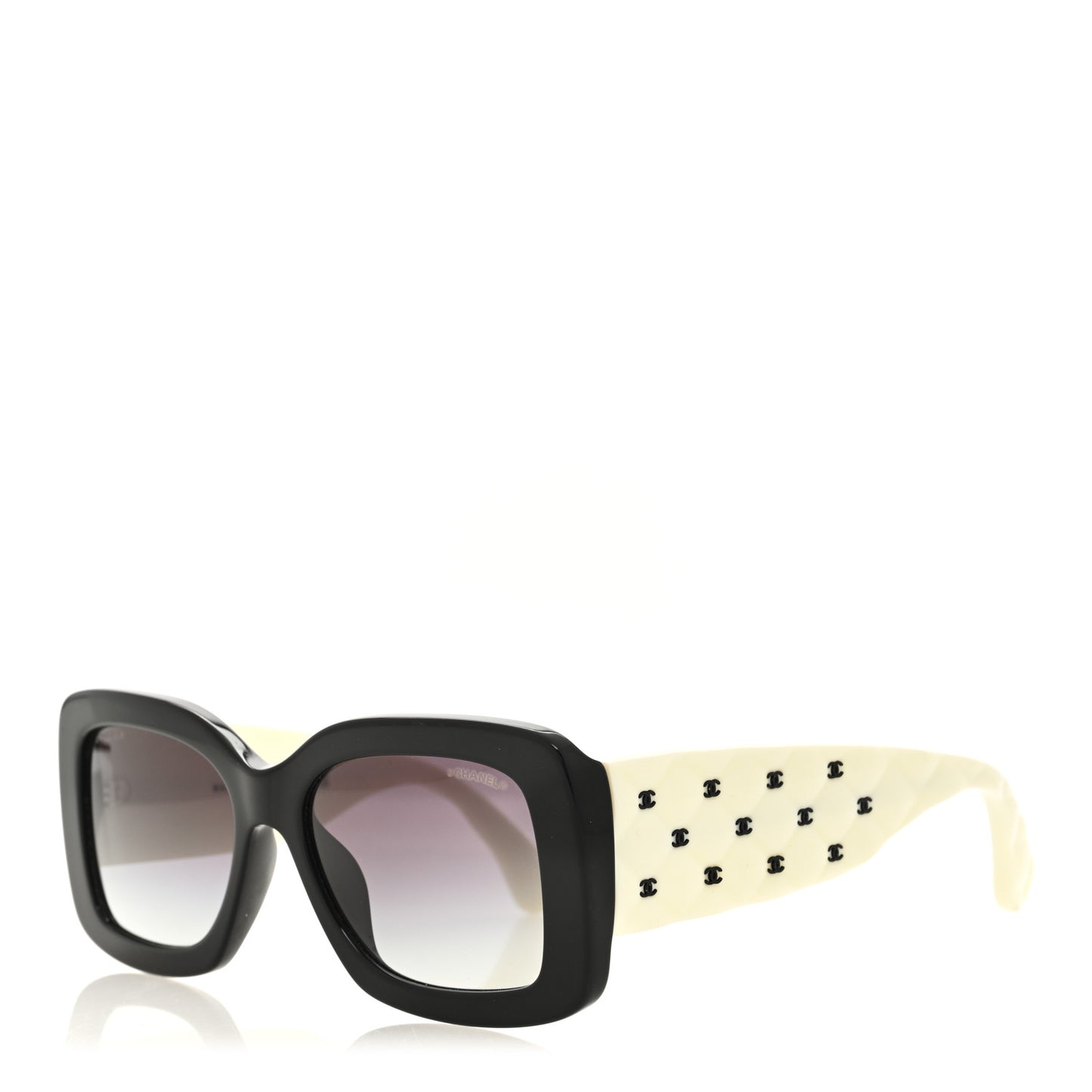 Acetate Quilted CC Rectangle Sunglasses 5483-A White Black