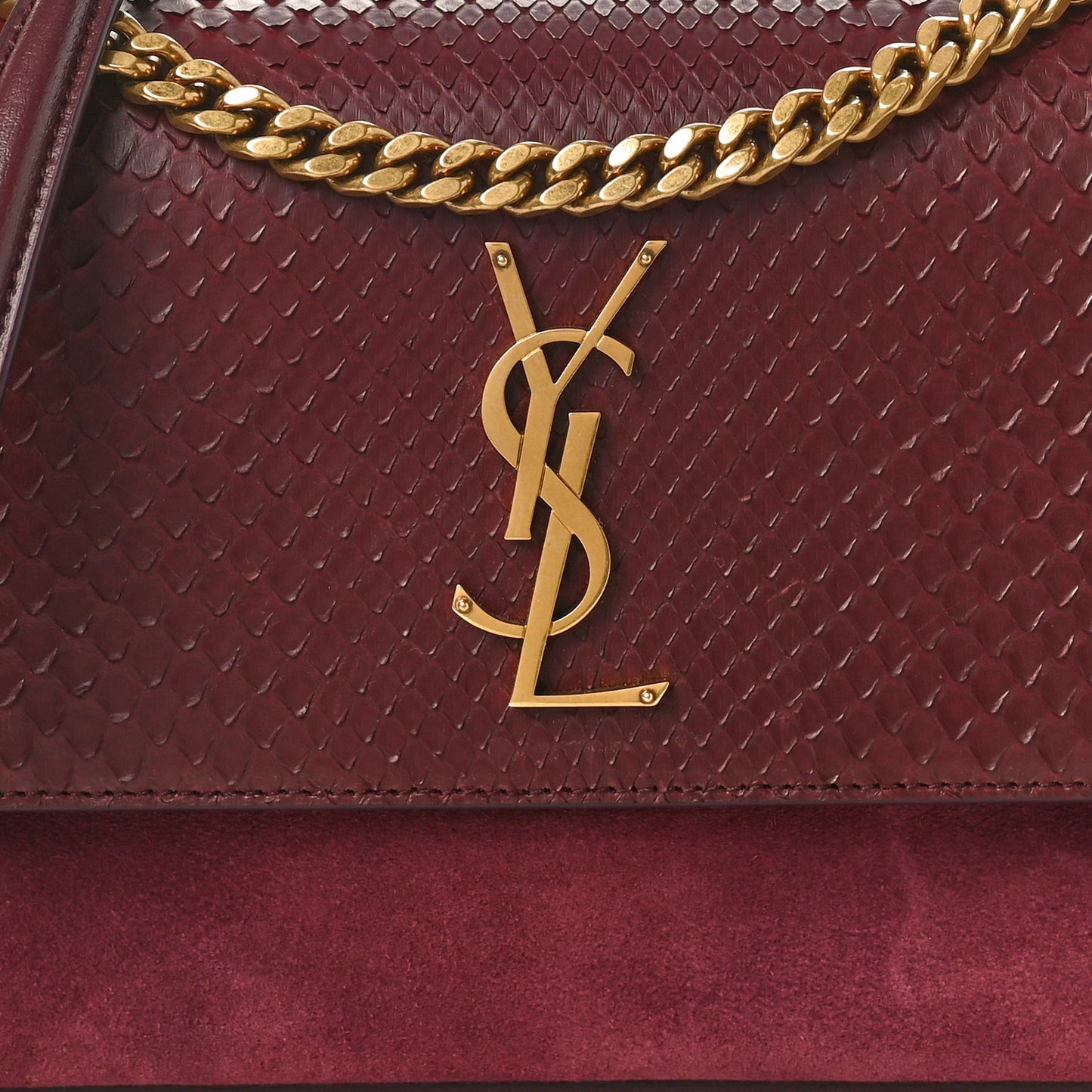 Calfskin Snakeskin Suede Medium Monogram Sunset Burgundy