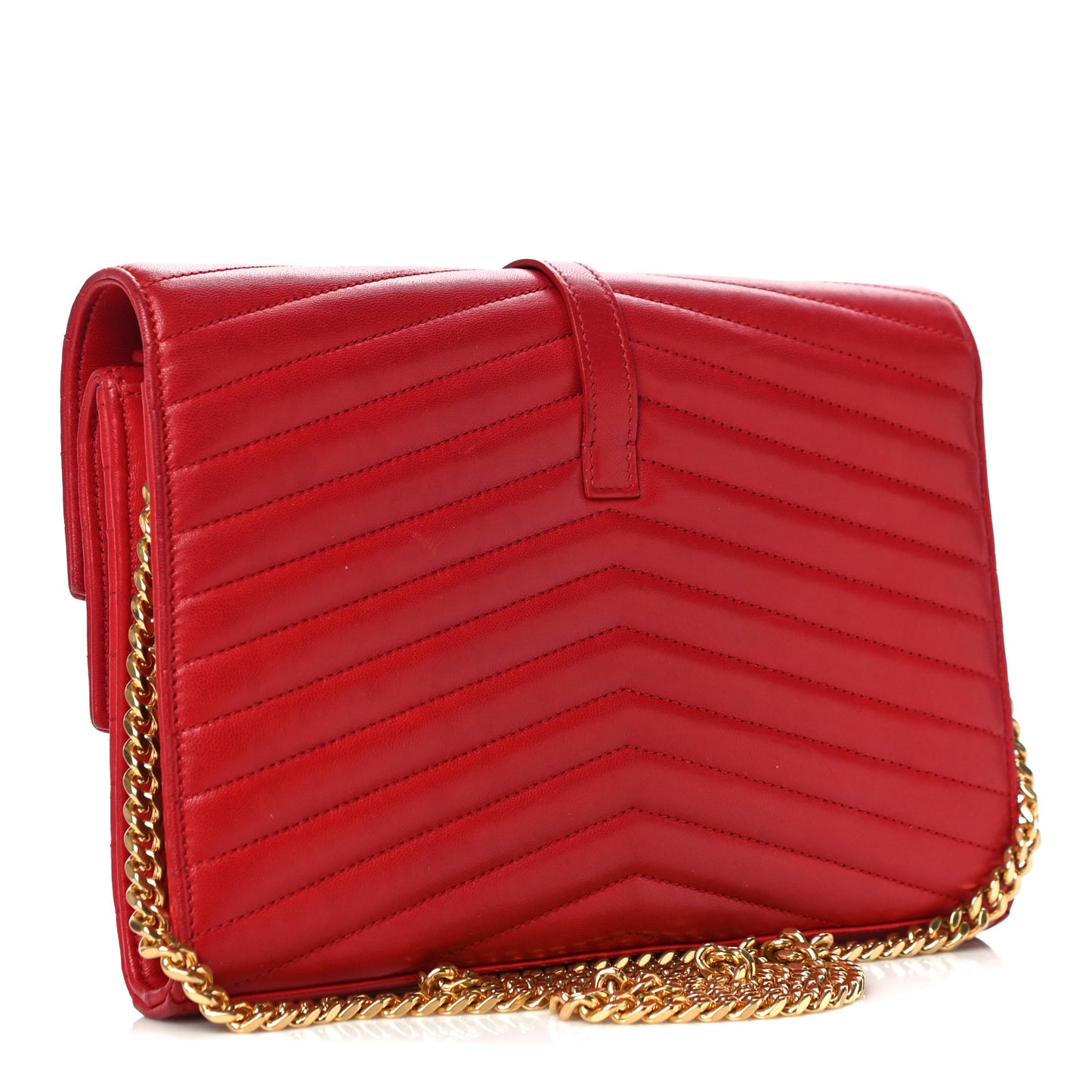 Lambskin Matelasse Chevron Monogram Sulpice Chain Wallet Red